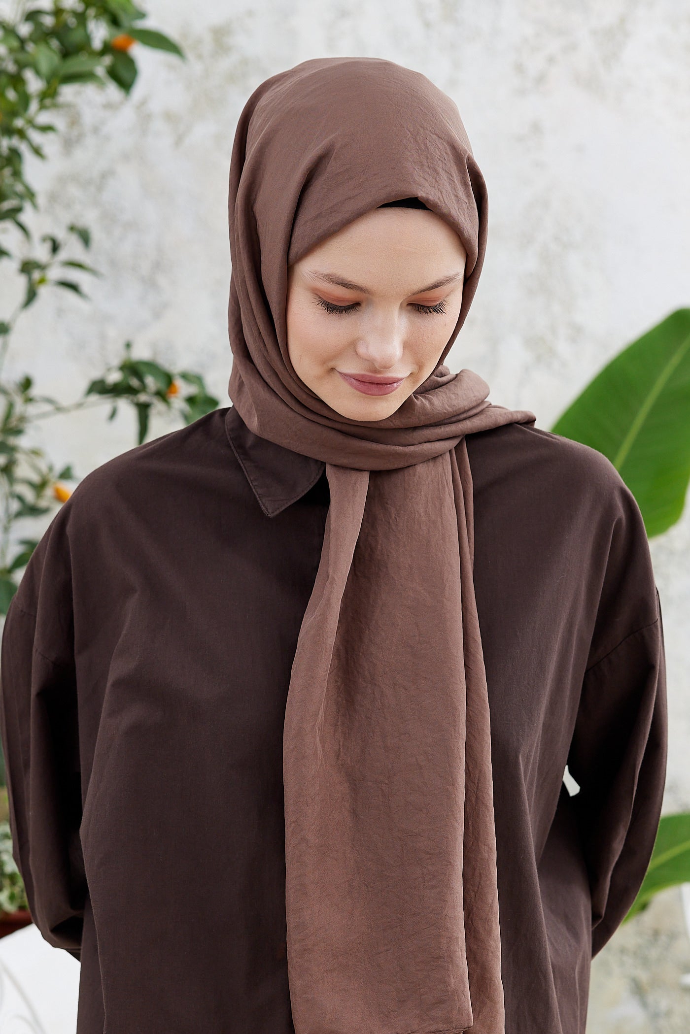 Tesettür Giyim - Elisa Vual Şal - Kahverengi - Emproyal