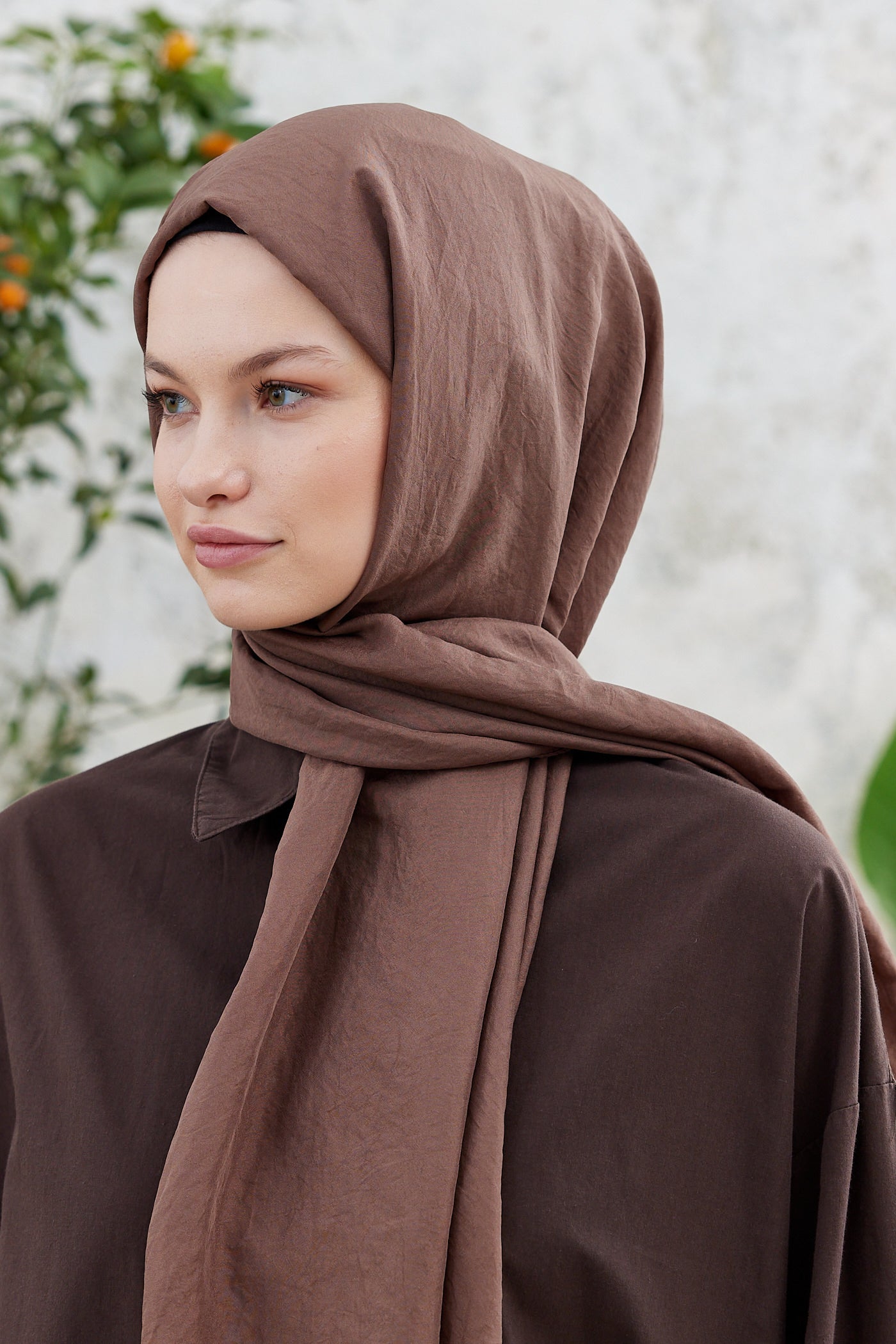 Tesettür Giyim - Elisa Vual Şal - Kahverengi - Emproyal