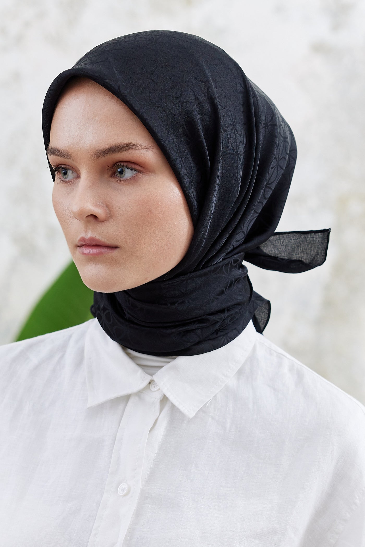 Tesettür Giyim - Jakar Janjan Elips Desen Eşarp - Siyah - Emproyal