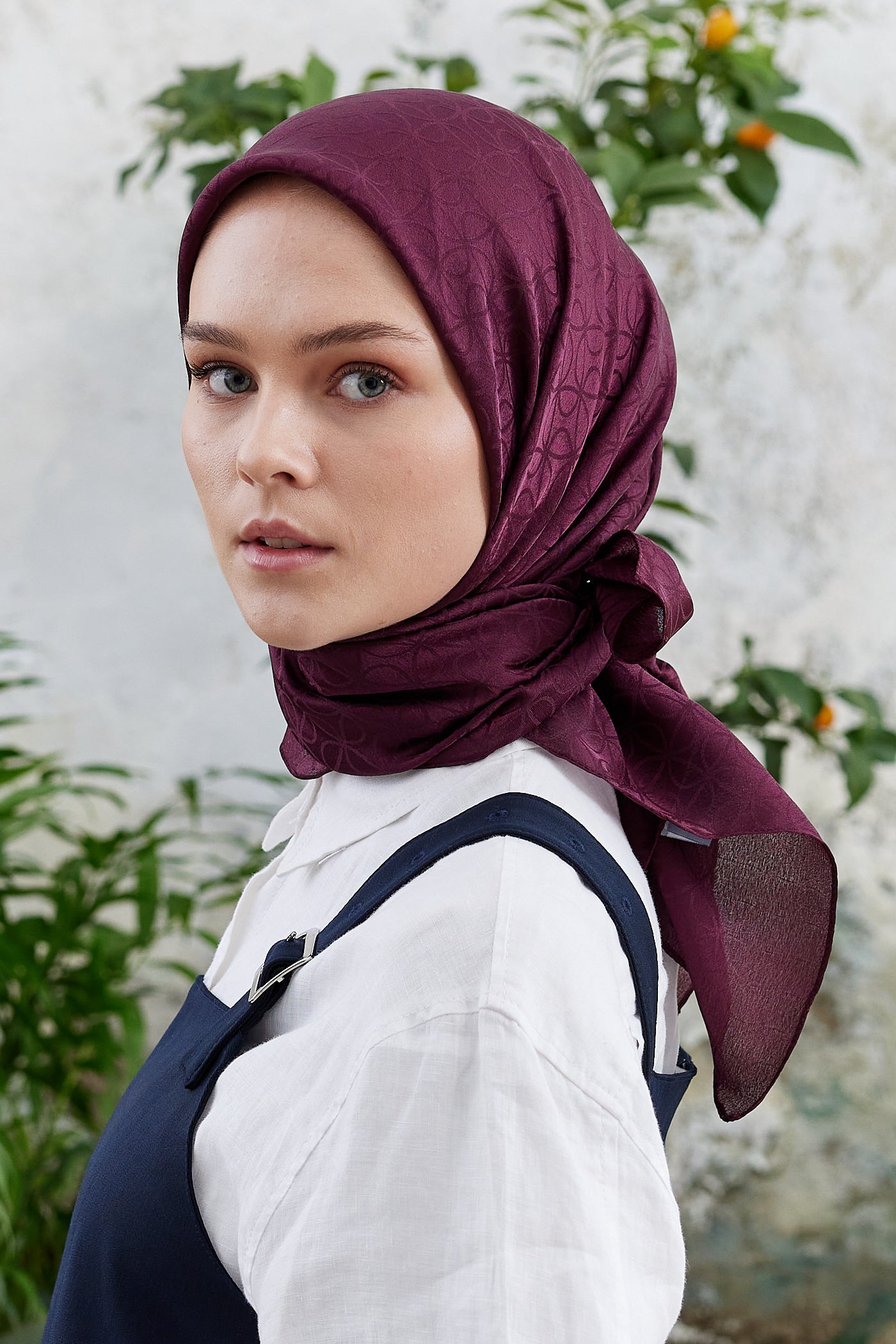 Tesettür Giyim - Jakar Janjan Elips Desen Eşarp - Mürdüm - Emproyal