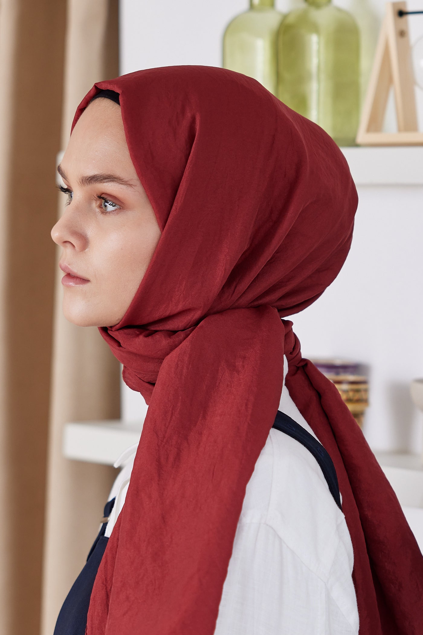Tesettür Giyim - Elisa Vual Şal - Kırmızı - Emproyal