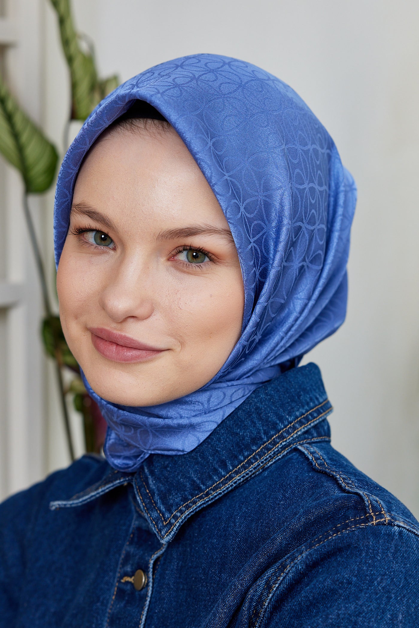 Tesettür Giyim - Jakar Janjan Elips Desen Eşarp - İndigo - Emproyal