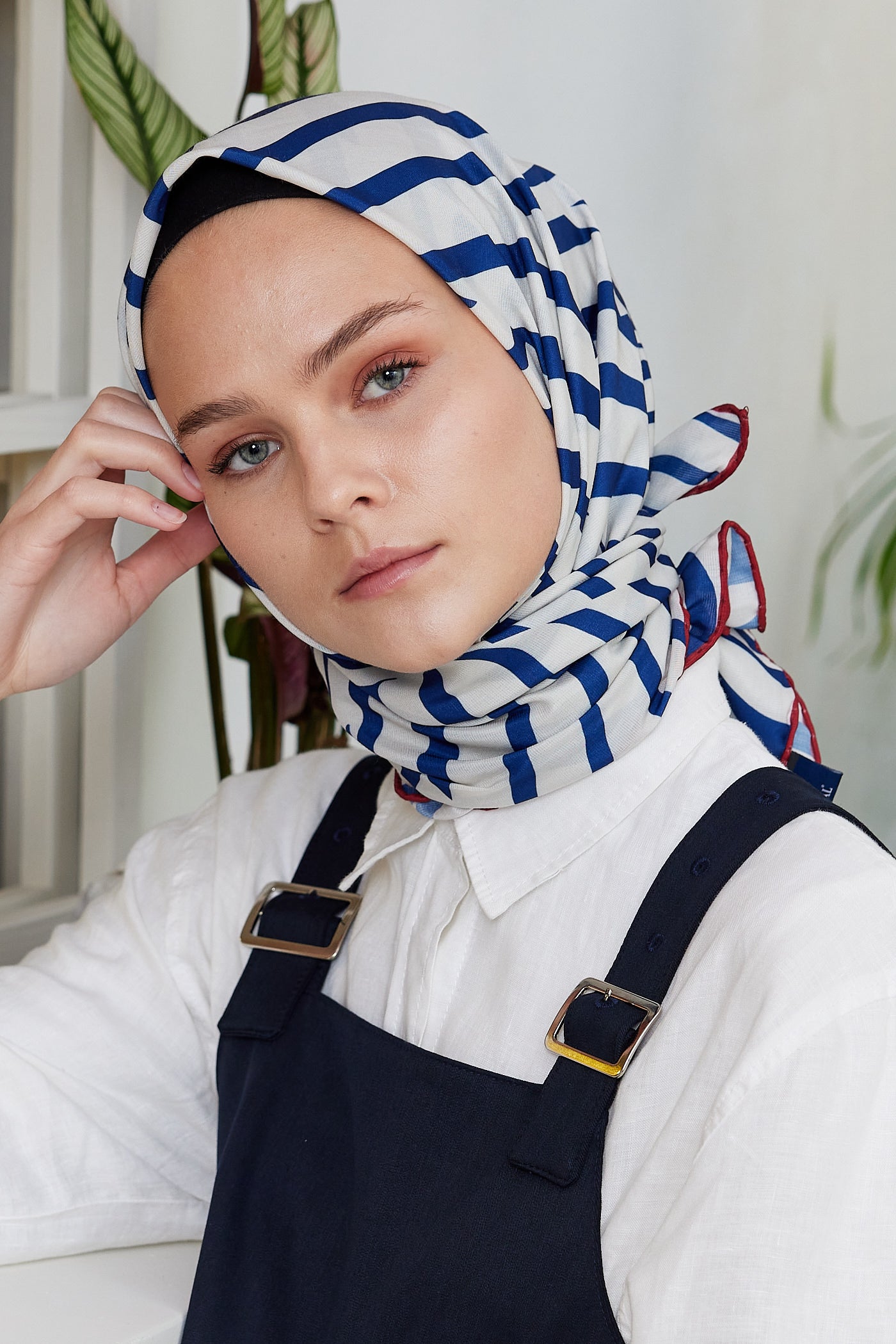 Tesettür Giyim - Pro Line Zebra Desen Eşarp - Beyaz - Saks - Emproyal