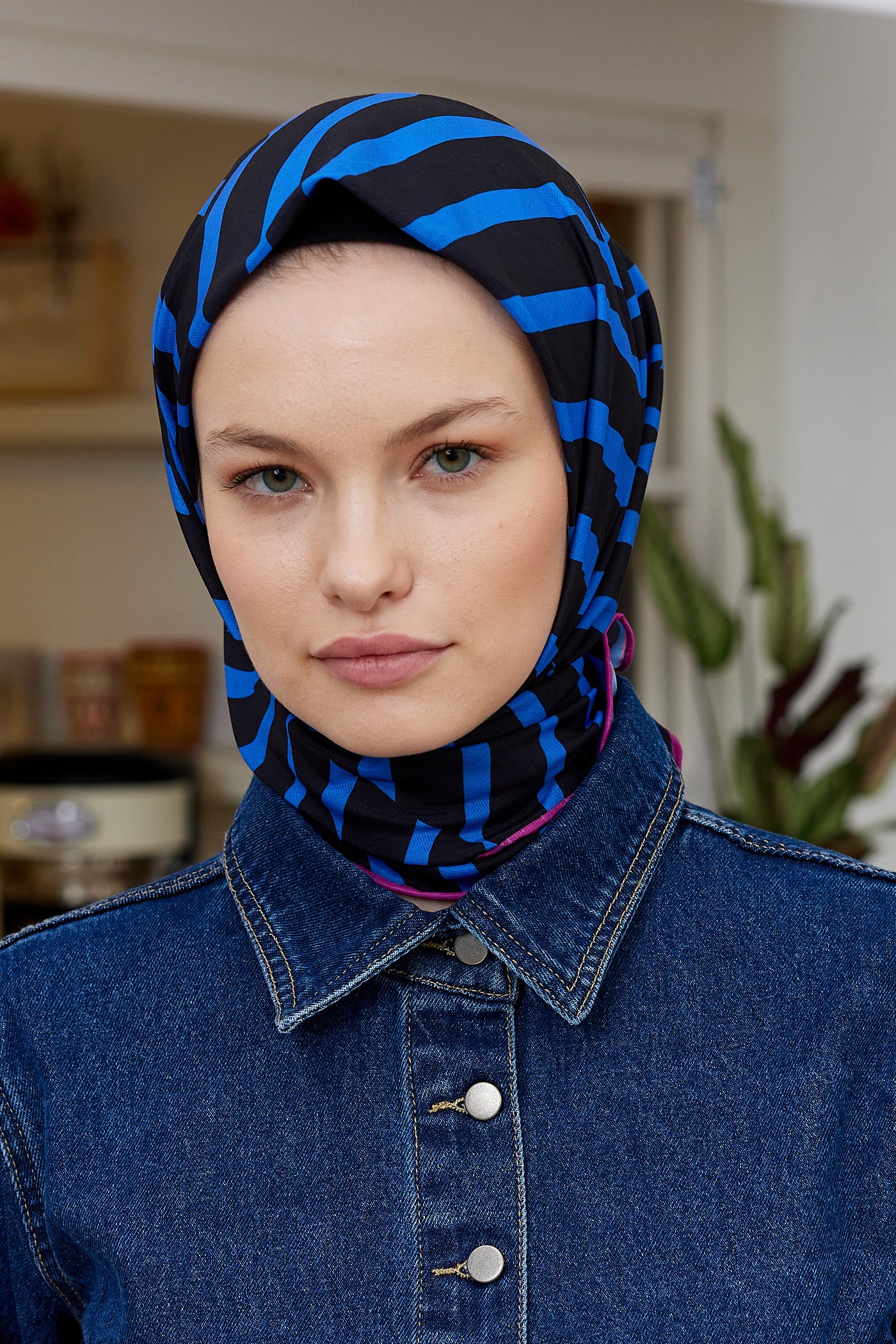 Tesettür Giyim - Pro Line Zebra Desen Eşarp - Siyah - Saks - Emproyal