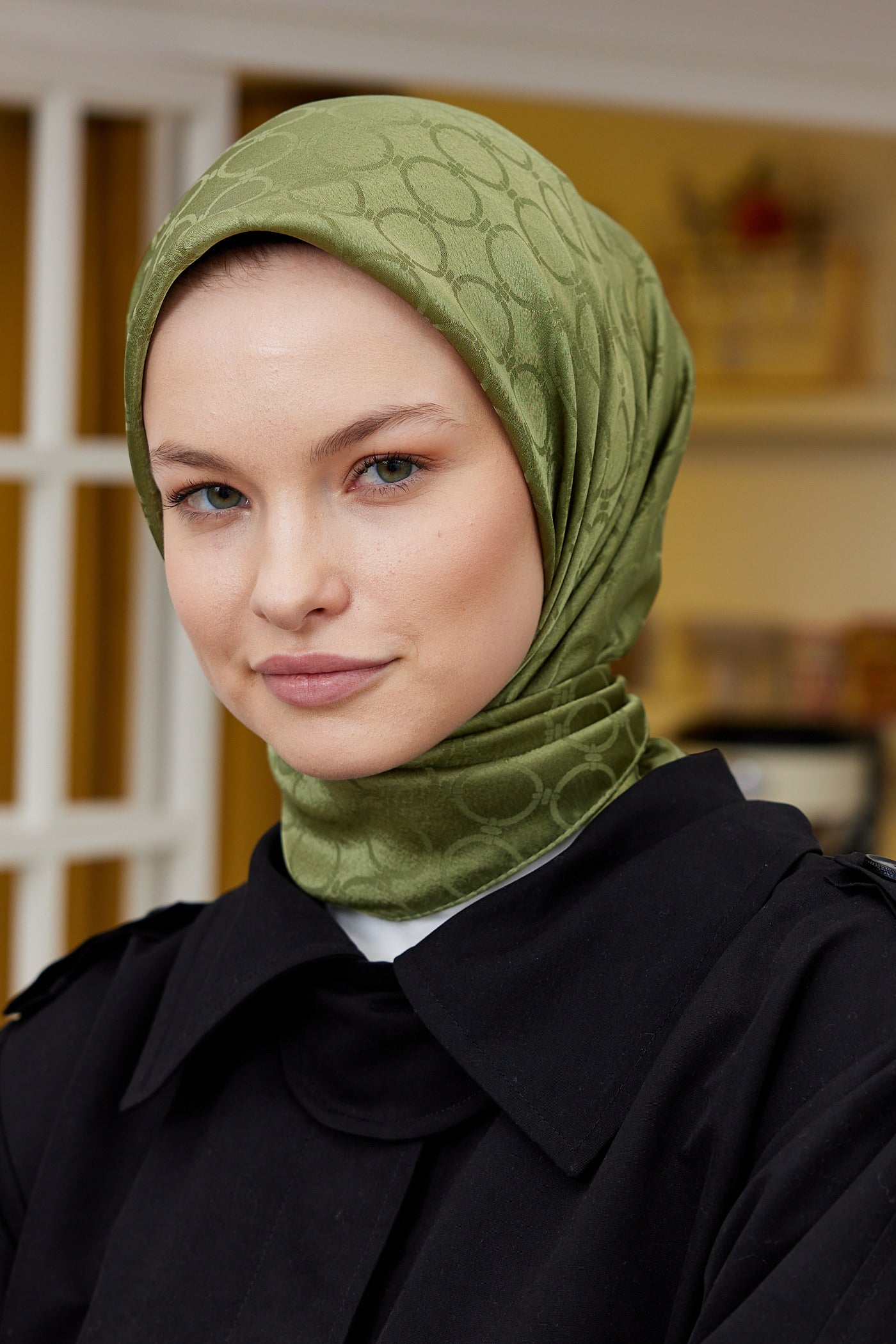 Tesettür Giyim - Jakar Janjan Halka Desen Eşarp - Haki - Emproyal