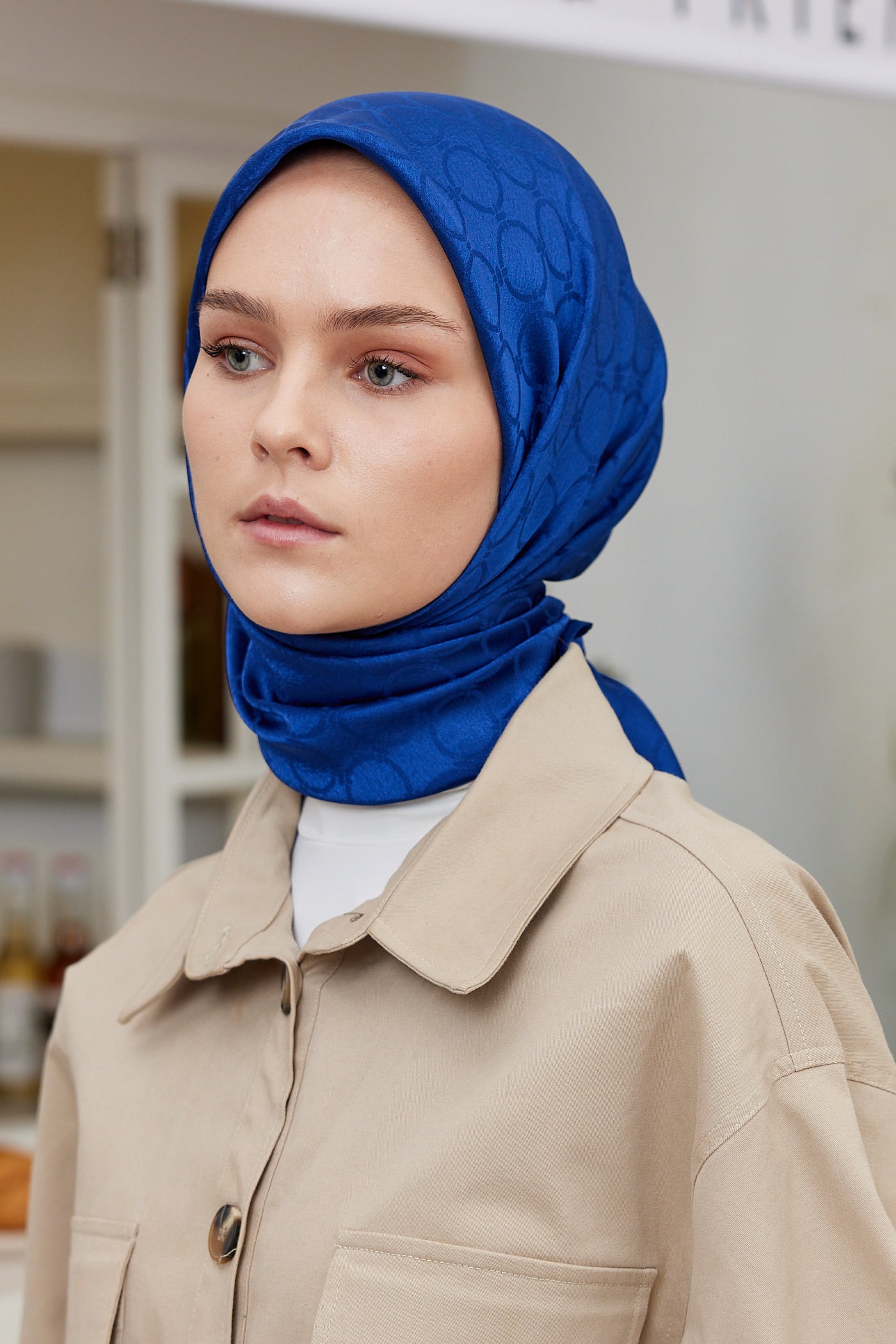 Tesettür Giyim - Jakar Janjan Halka Desen Eşarp - Saks - Emproyal