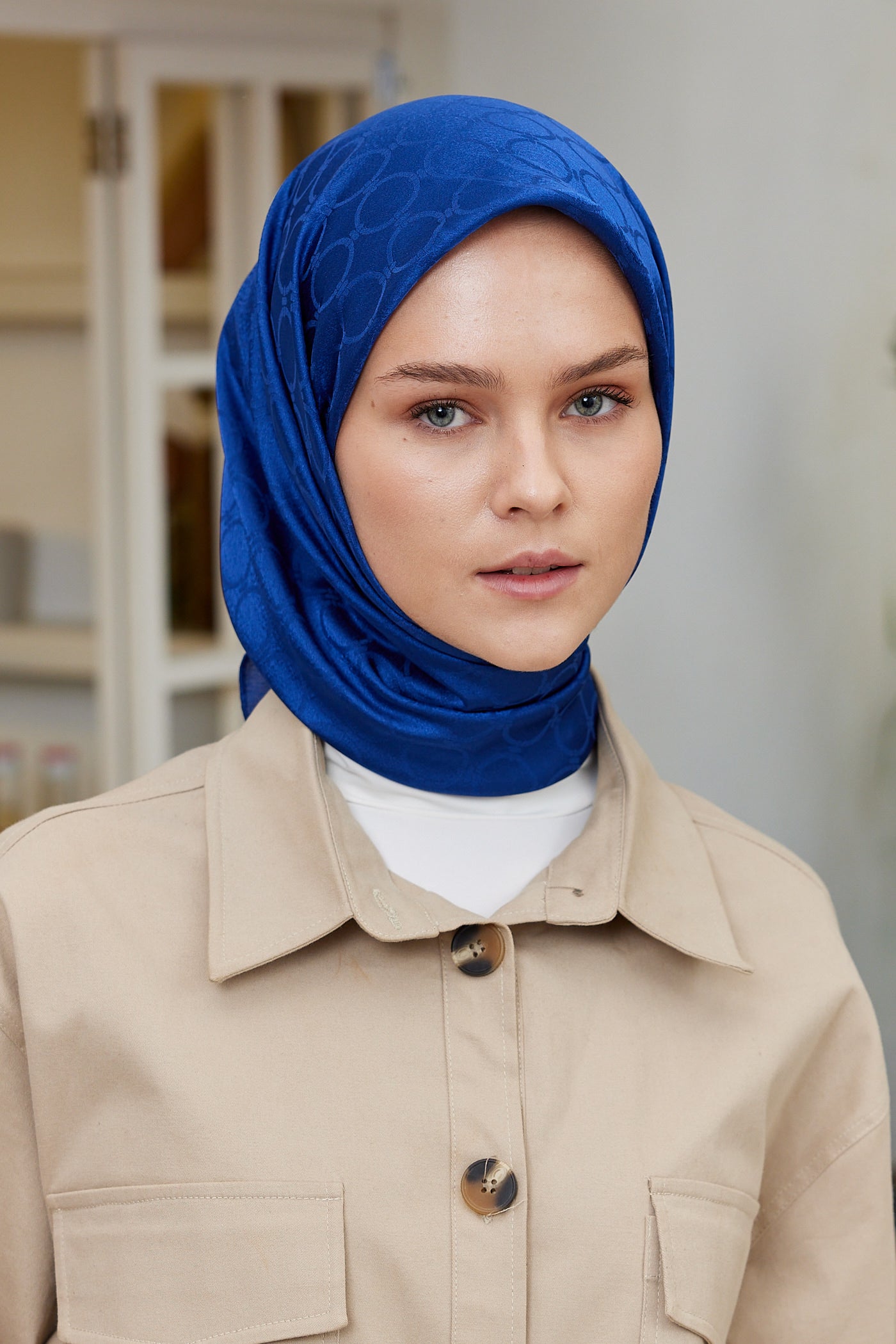 Tesettür Giyim - Jakar Janjan Halka Desen Eşarp - Saks - Emproyal