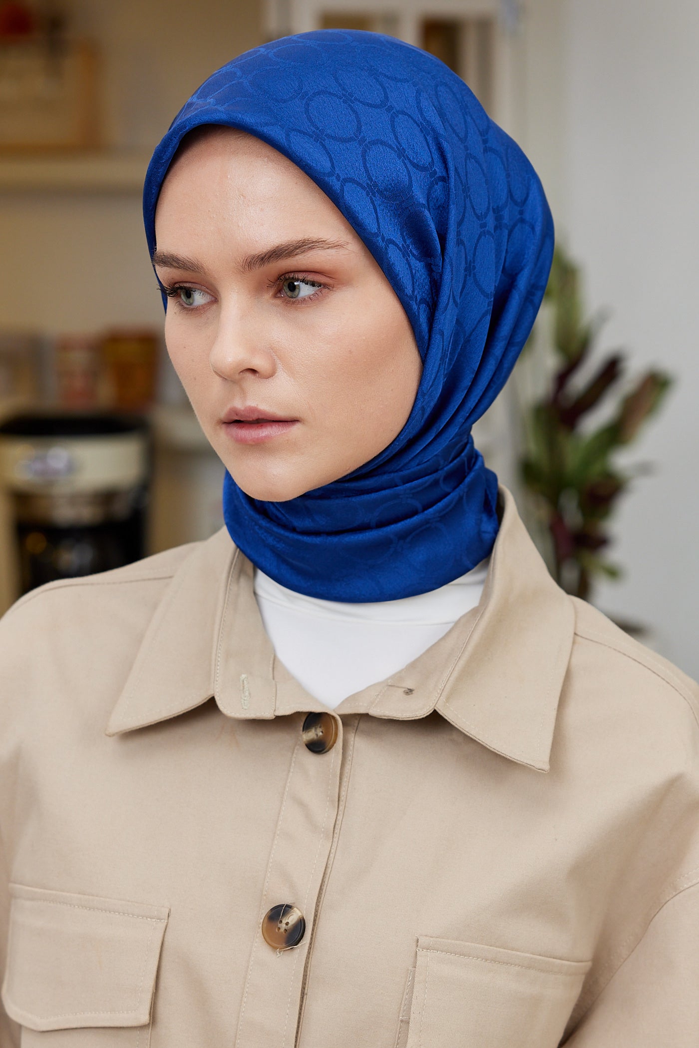 Tesettür Giyim - Jakar Janjan Halka Desen Eşarp - Saks - Emproyal