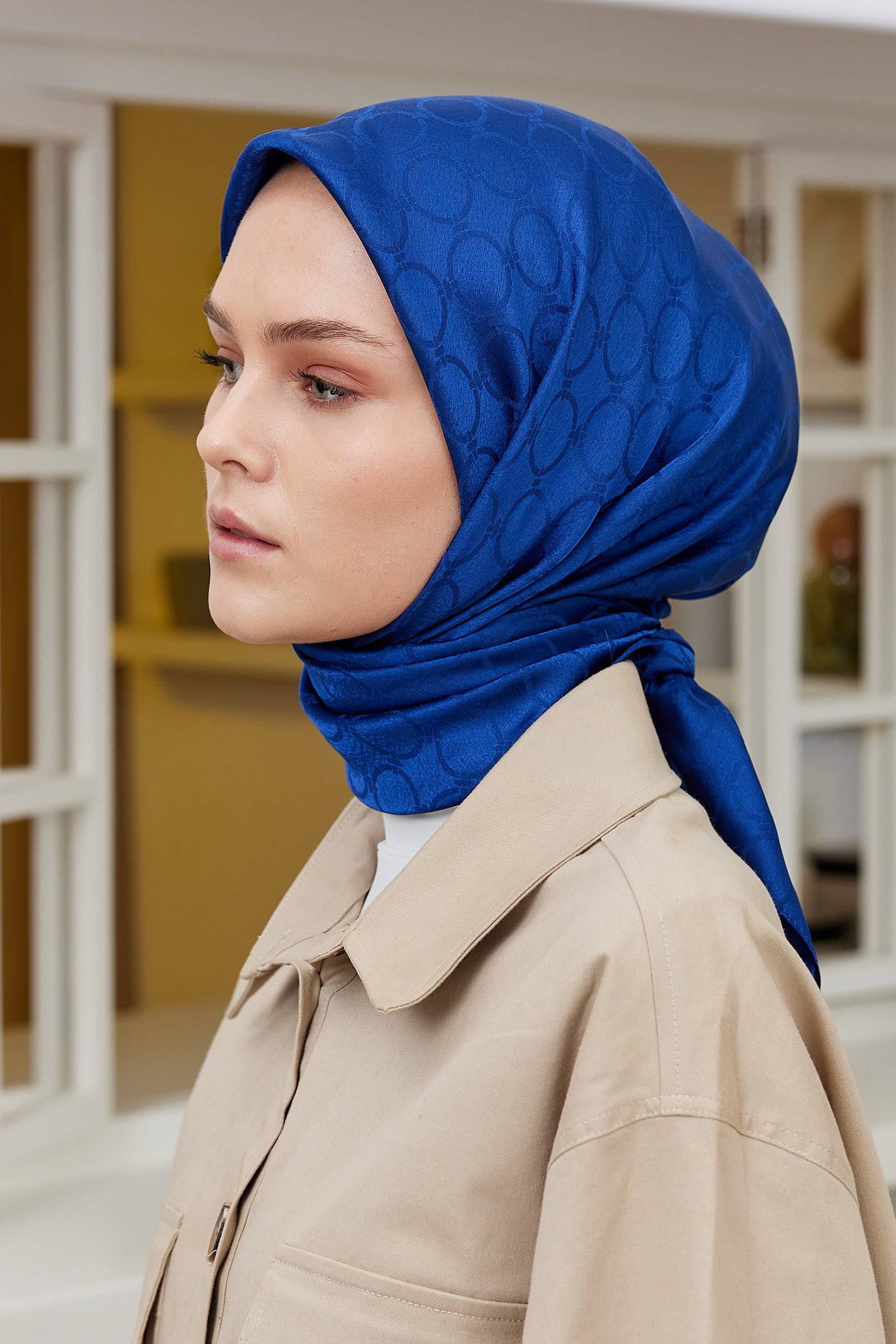 Tesettür Giyim - Jakar Janjan Halka Desen Eşarp - Saks - Emproyal