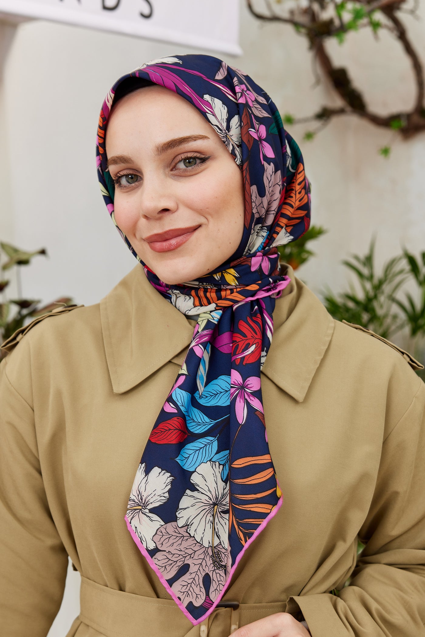 Tesettür Giyim - Pro Line Viola Desen Eşarp - Fuşya - Emproyal