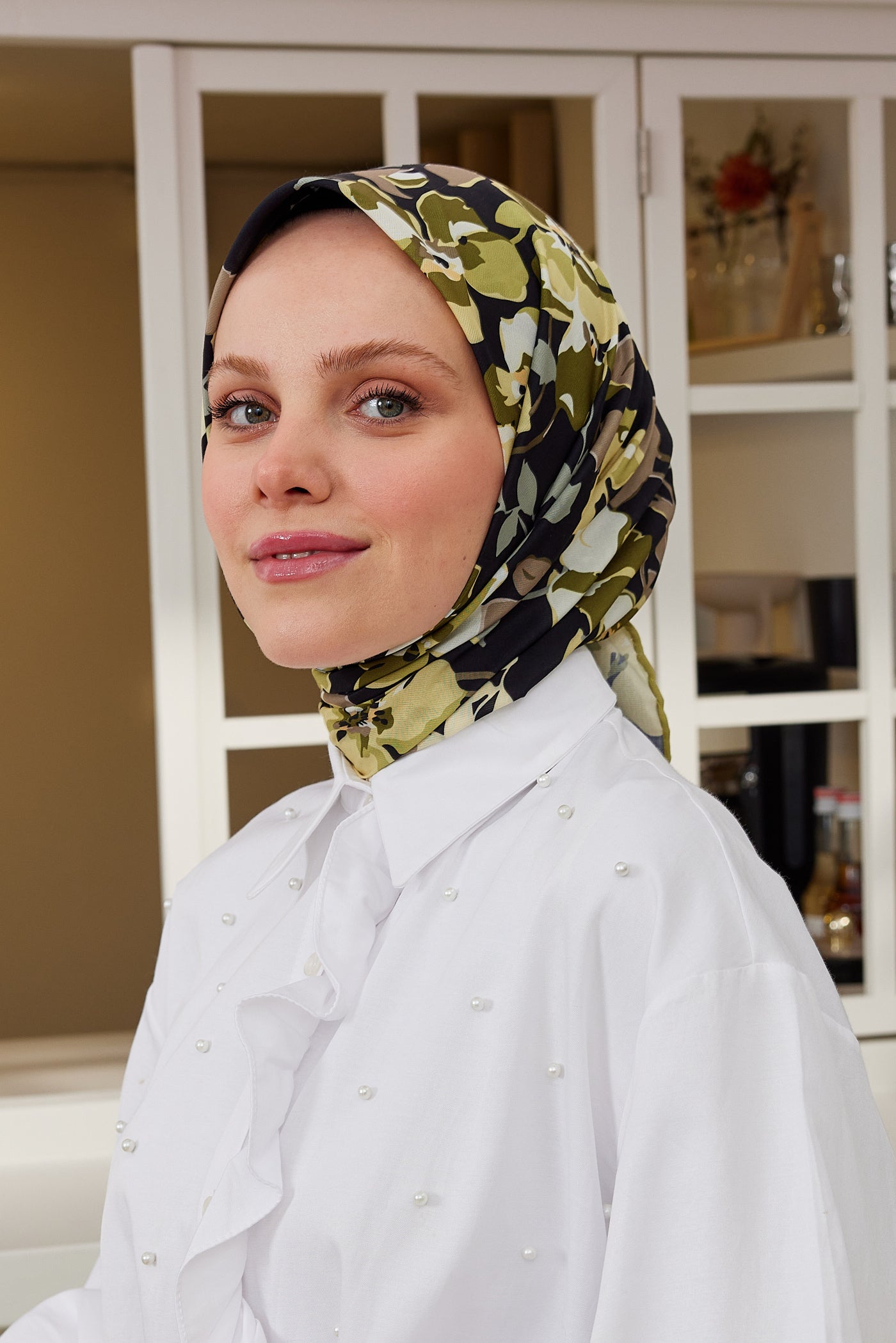 Tesettür Giyim - Pro Line Grace Desen Eşarp - Yağ Yeşili - Haki - Emproyal