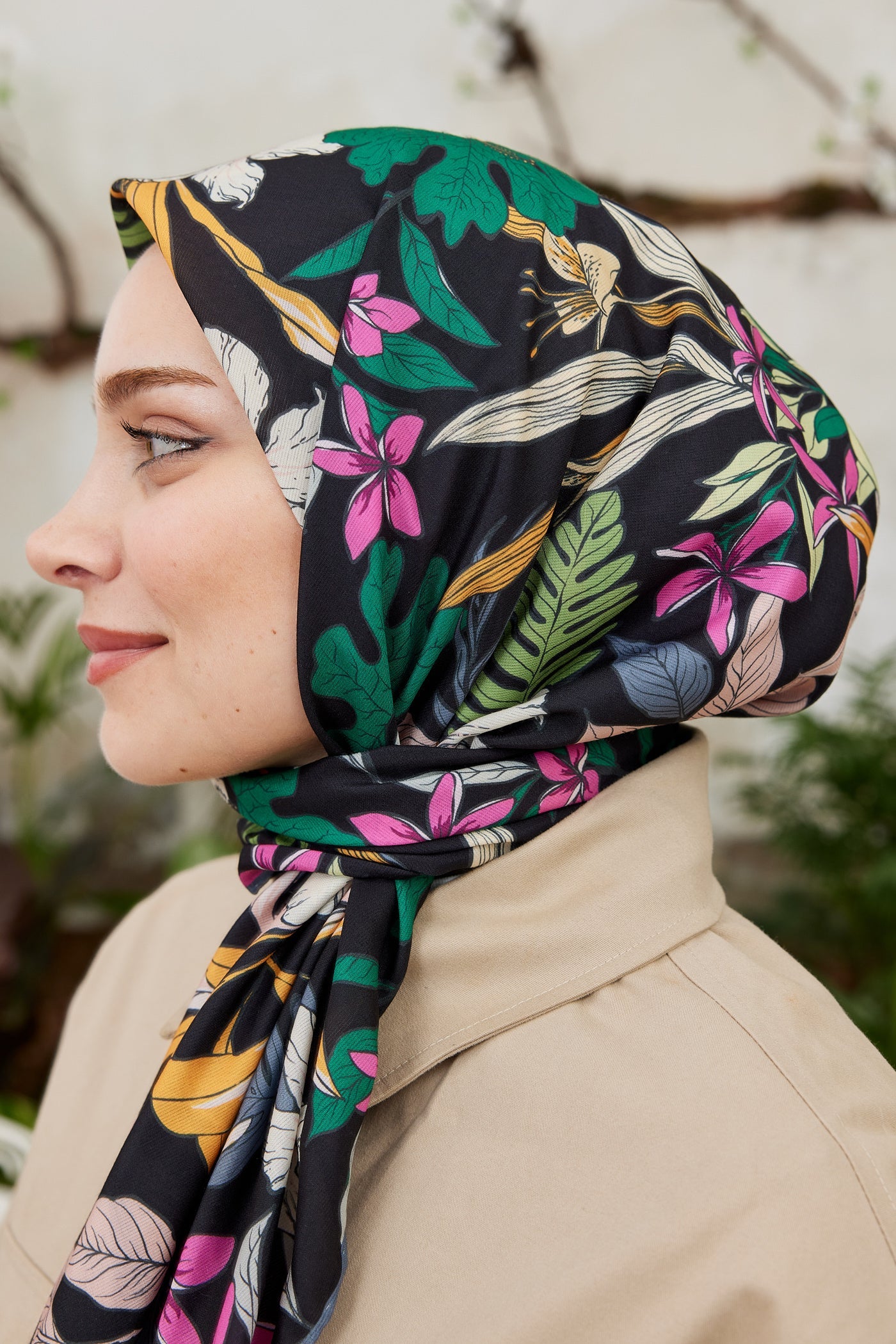 Tesettür Giyim - Pro Line Viola Desen Eşarp - Koyu Yeşil - Emproyal