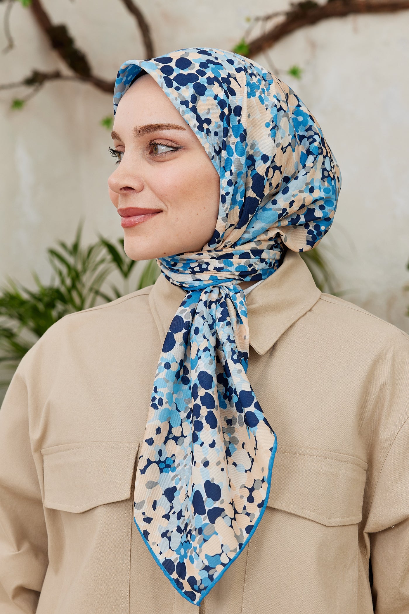Tesettür Giyim - Pro Line Lavin Desen Eşarp - Gök Mavisi - Emproyal