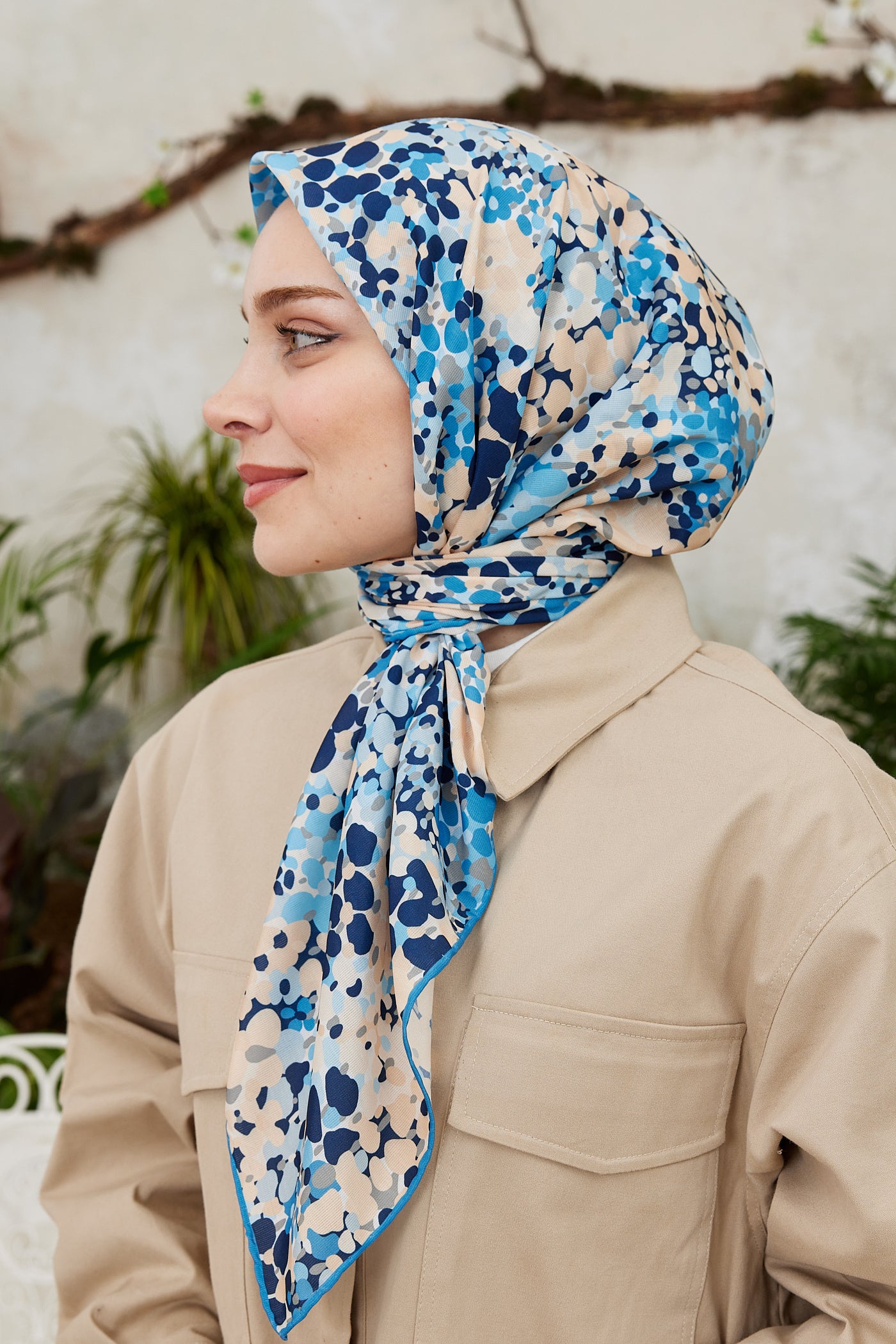 Tesettür Giyim - Pro Line Lavin Desen Eşarp - Gök Mavisi - Emproyal