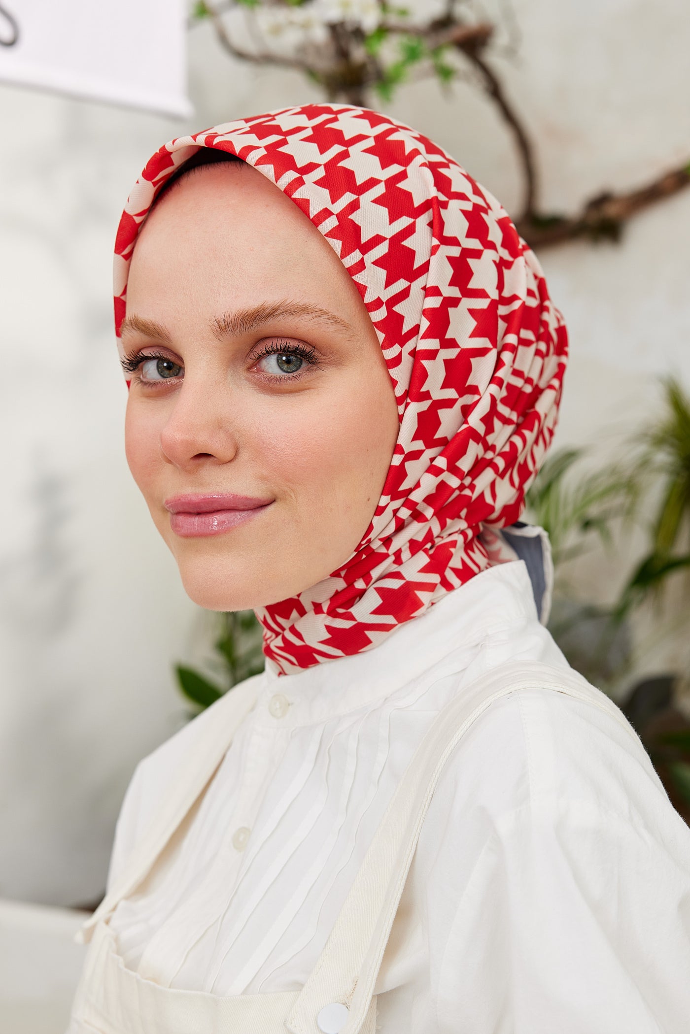 Tesettür Giyim - Pro Line Kazayağı Desen Eşarp - Kırmızı - Bej - Emproyal