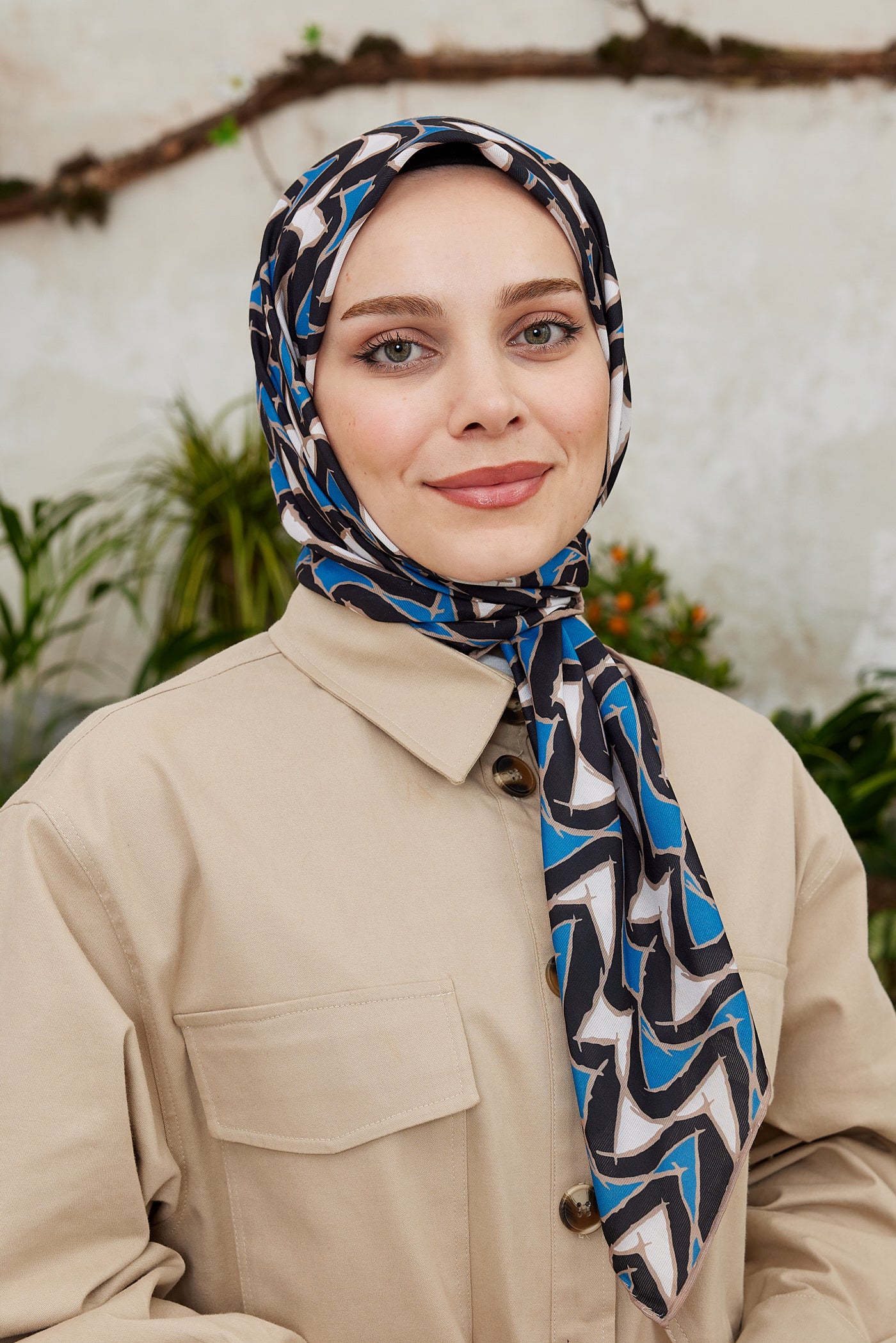 Tesettür Giyim - Pro Line Vera Desen Eşarp - İndigo - Siyah - Emproyal