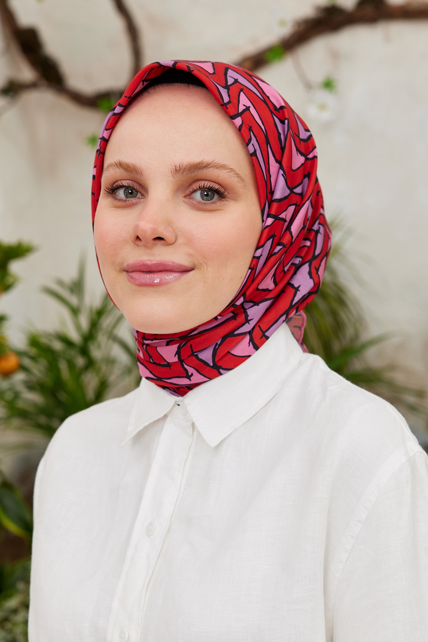 Tesettür Giyim - Pro Line Vera Desen Eşarp - Kırmızı - Pembe - Emproyal