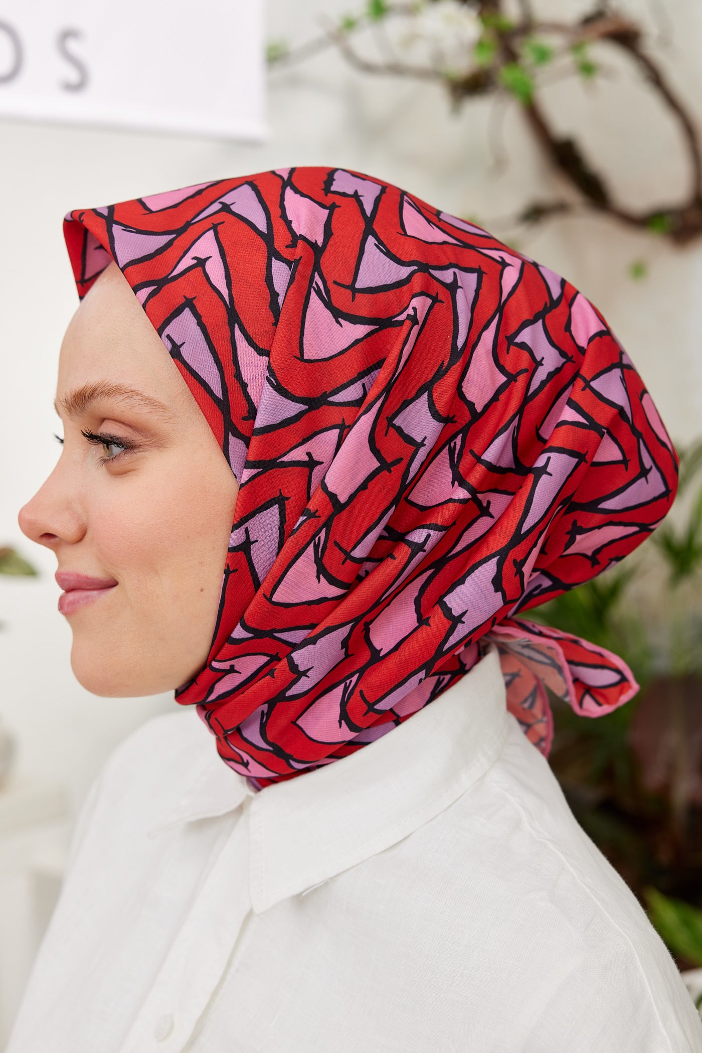 Tesettür Giyim - Pro Line Vera Desen Eşarp - Kırmızı - Pembe - Emproyal