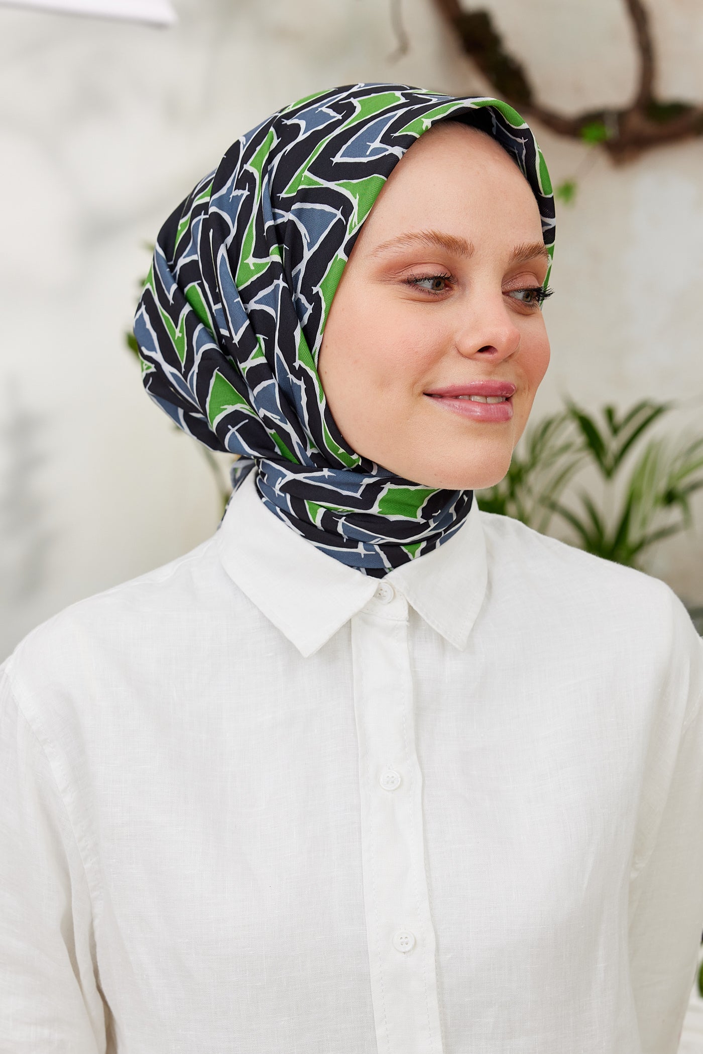 Tesettür Giyim - Pro Line Vera Desen Eşarp - Yeşil - Gri - Emproyal