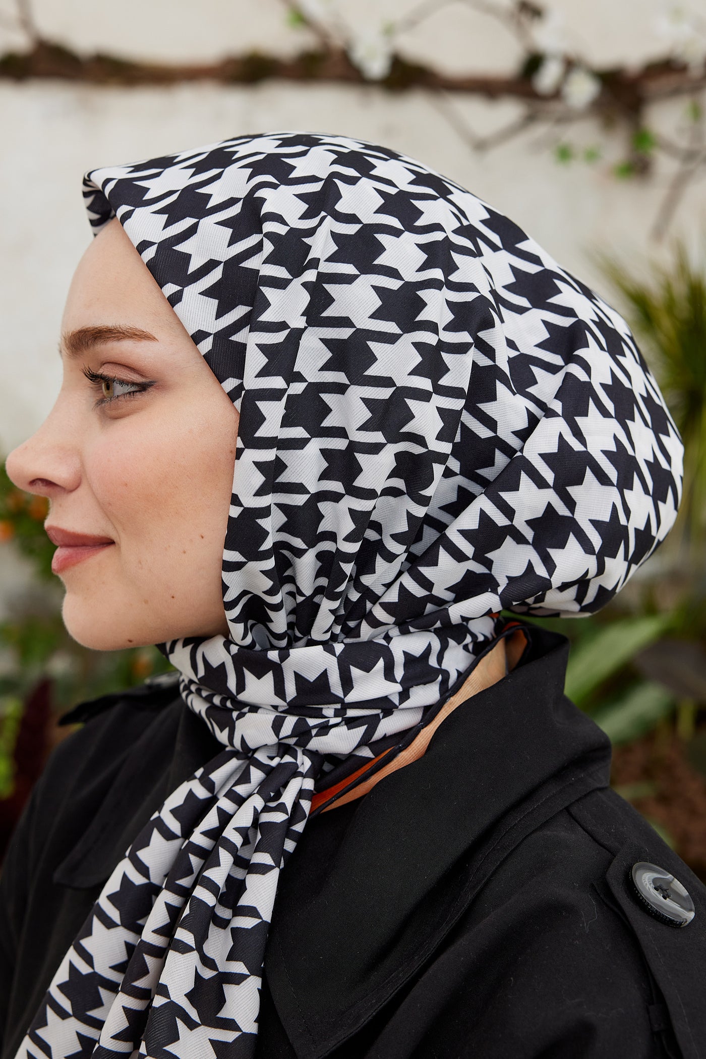 Tesettür Giyim - Pro Line Kazayağı Desen Eşarp - Turuncu - Siyah - Emproyal