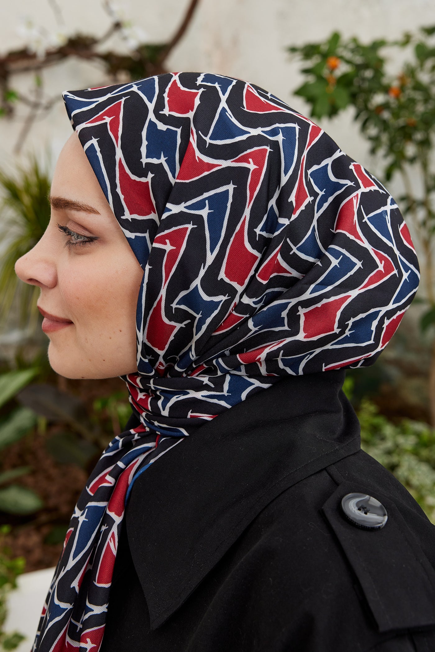 Tesettür Giyim - Pro Line Vera Desen Eşarp - Lacivert - Kırmızı - Emproyal