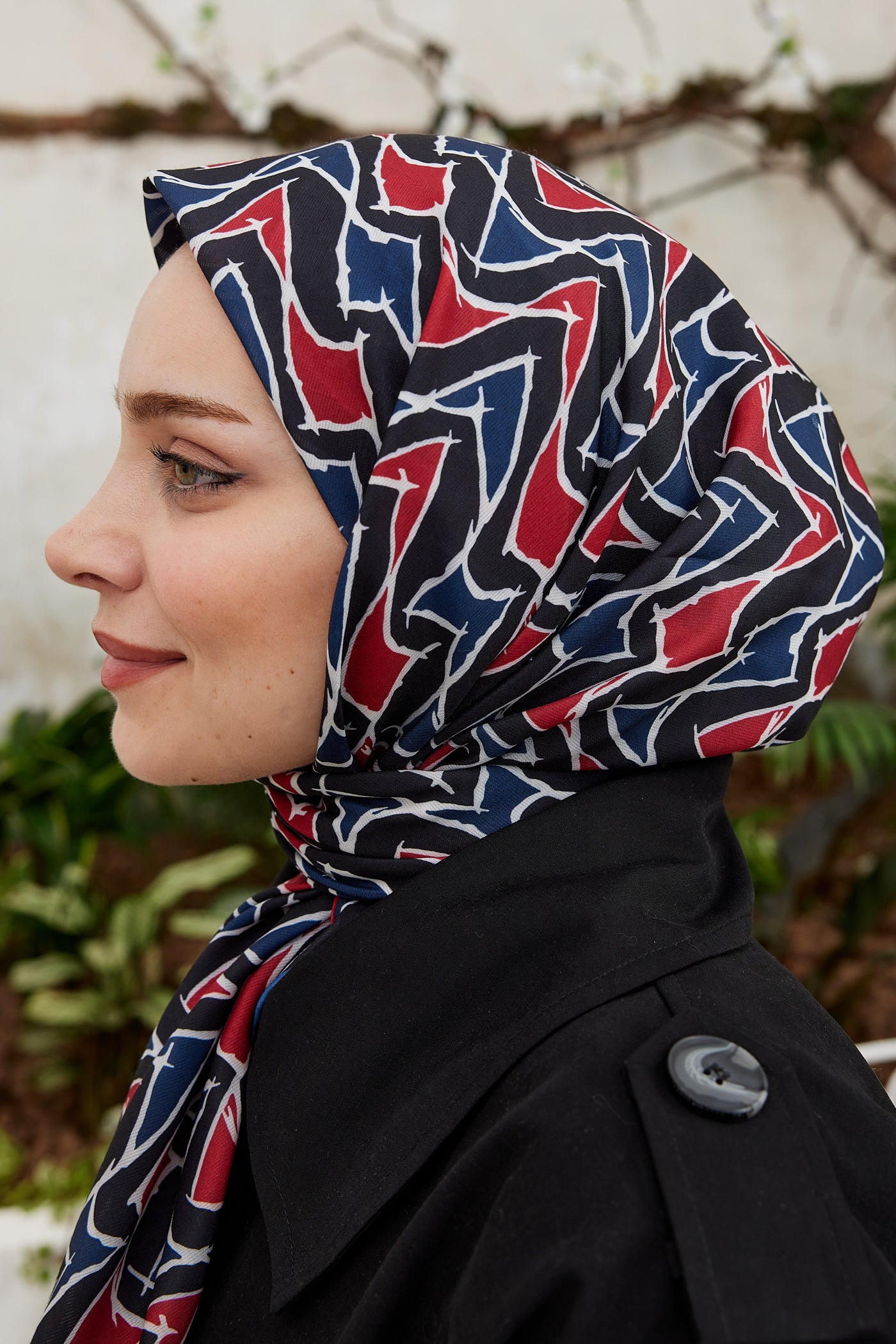 Tesettür Giyim - Pro Line Vera Desen Eşarp - Lacivert - Kırmızı - Emproyal