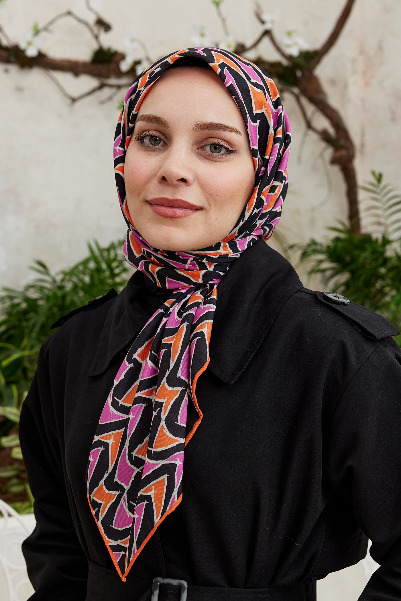 Tesettür Giyim - Pro Line Vera Desen Eşarp - Turuncu - Pembe - Emproyal