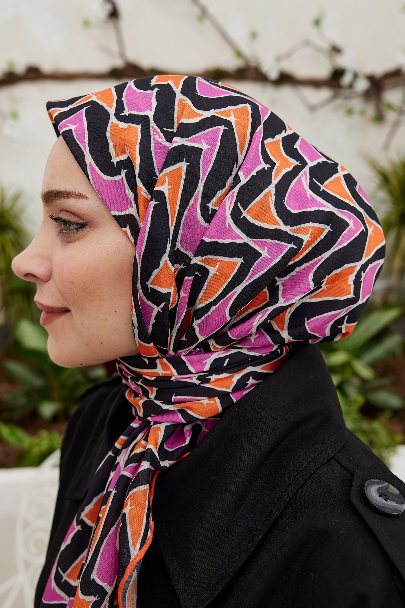 Tesettür Giyim - Pro Line Vera Desen Eşarp - Turuncu - Pembe - Emproyal