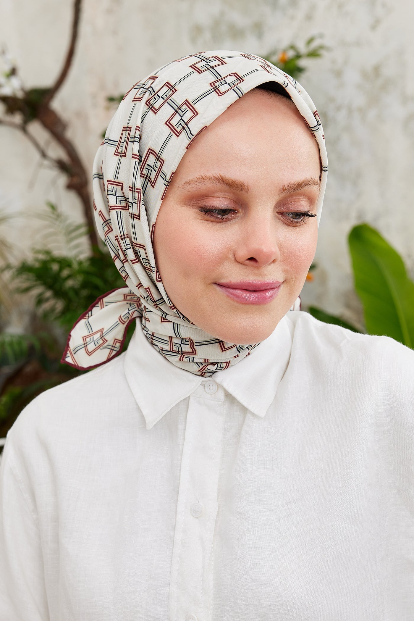 Tesettür Giyim - Pro Line Clara Desen Eşarp - Bordo - Bej - Emproyal