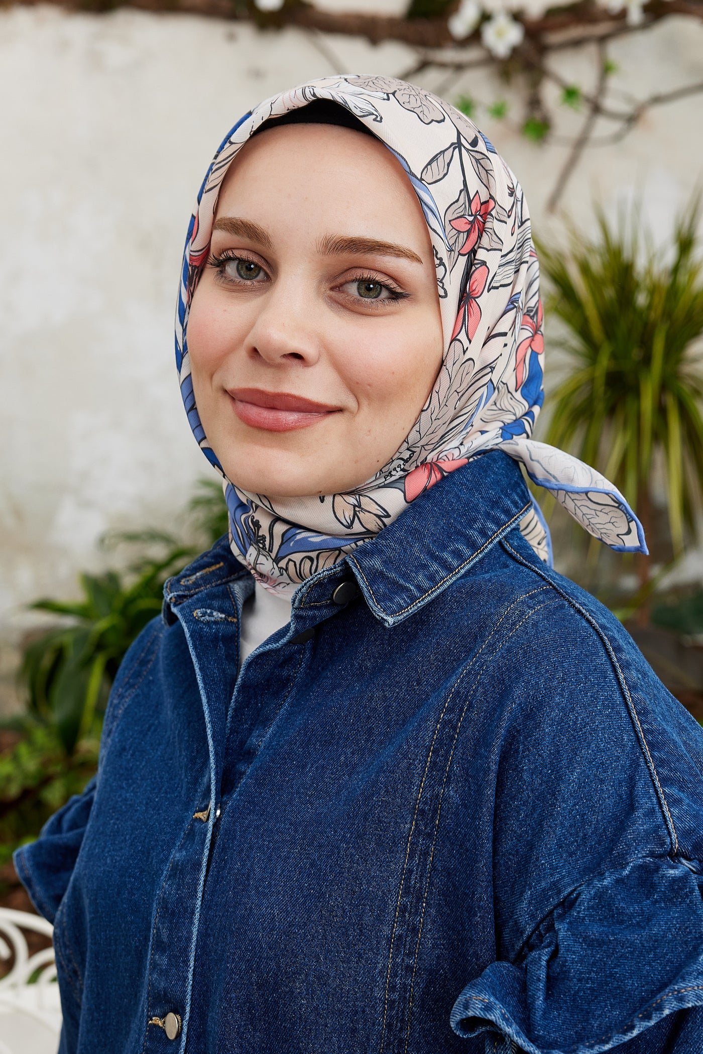 Tesettür Giyim - Pro Line Viola Desen Eşarp - İndigo - Emproyal