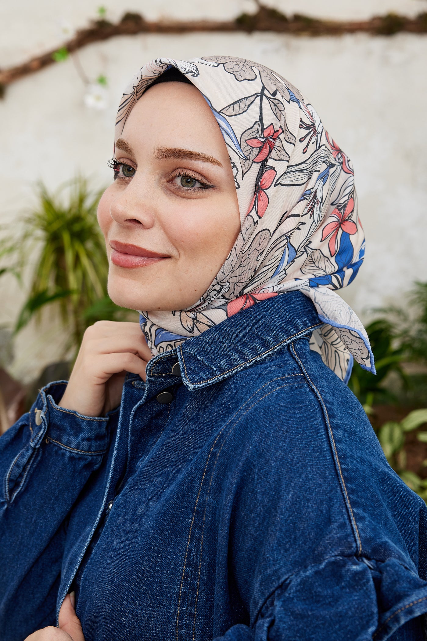 Tesettür Giyim - Pro Line Viola Desen Eşarp - İndigo - Emproyal