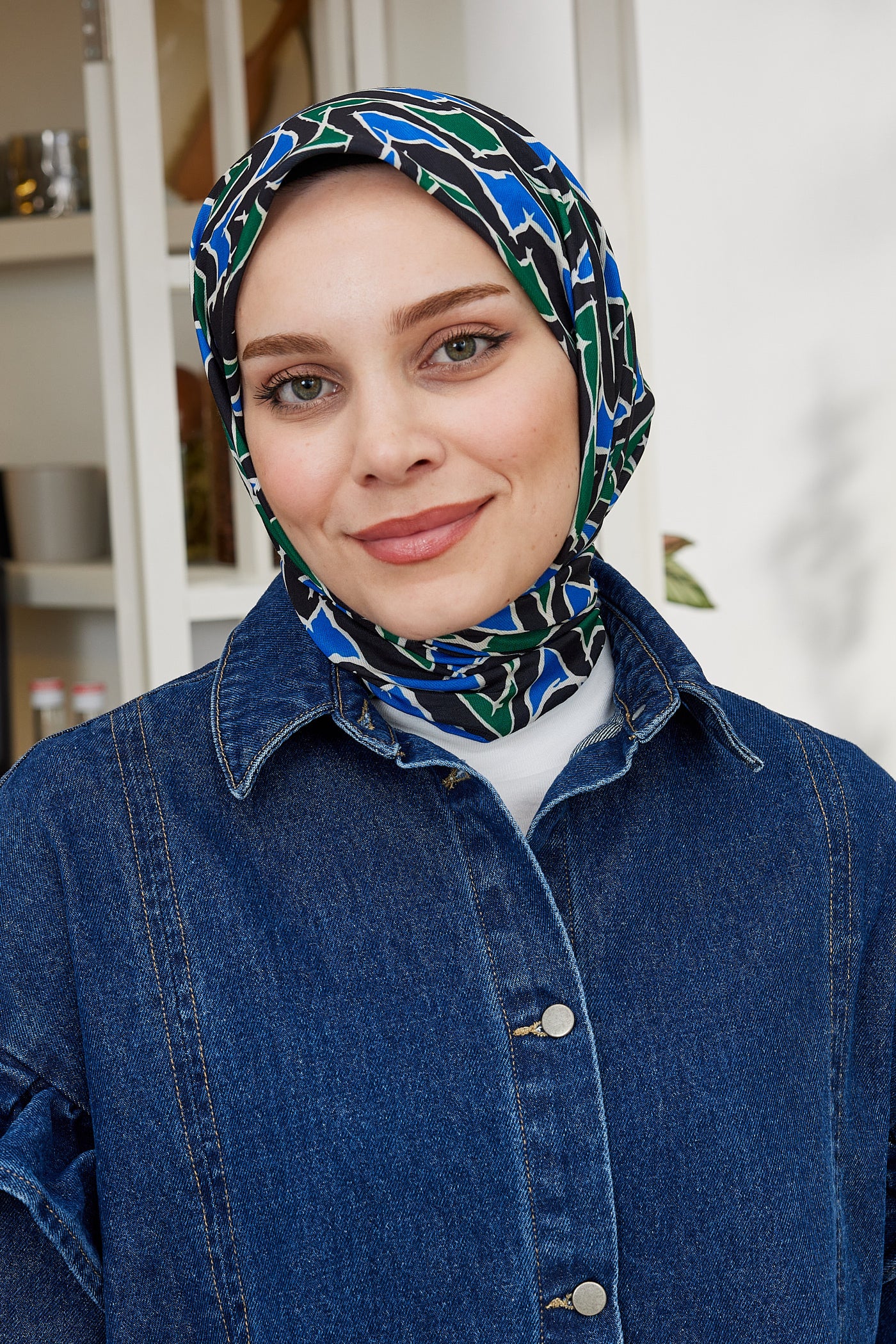 Tesettür Giyim - Pro Line Vera Desen Eşarp - Yeşil - Saks - Emproyal