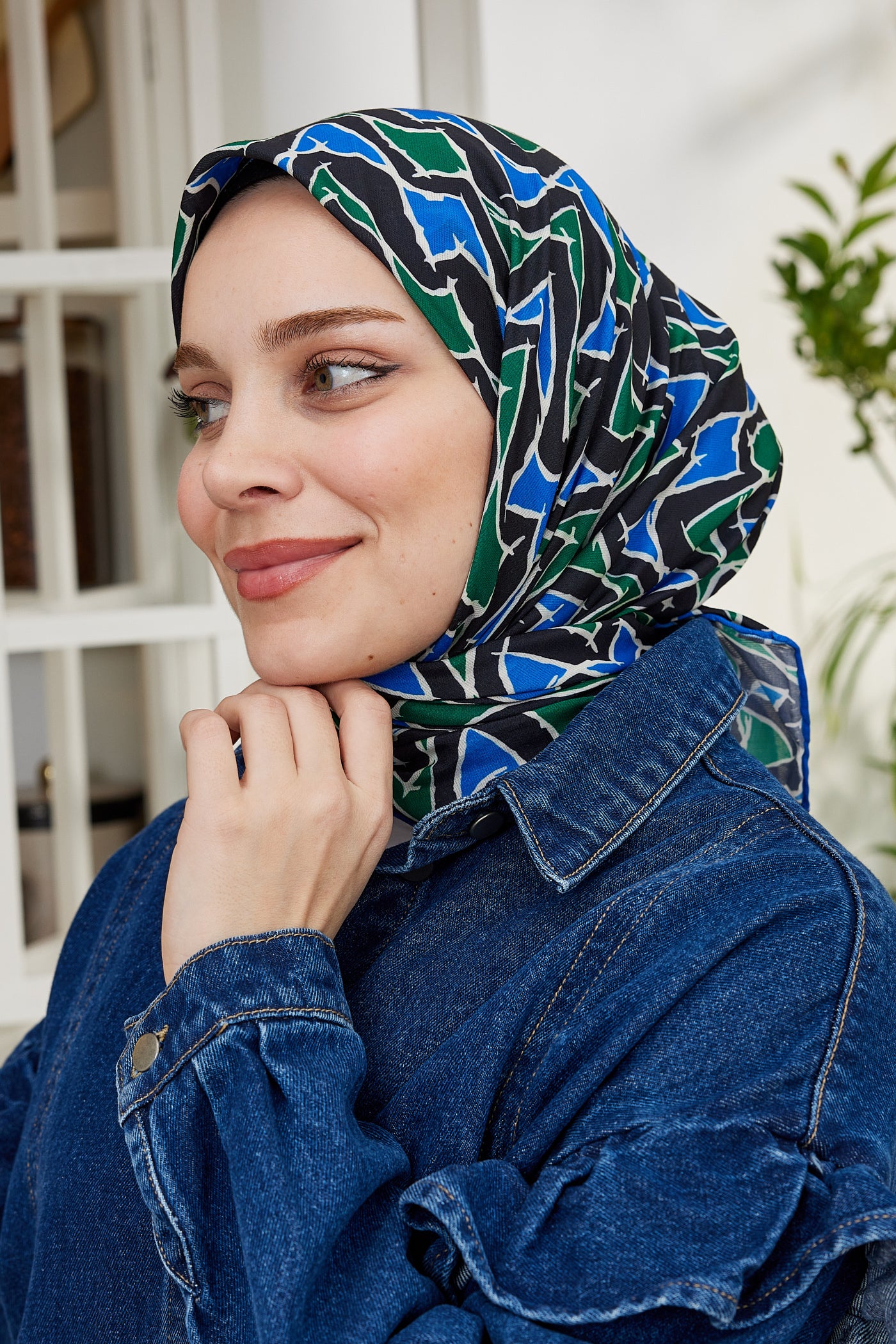 Tesettür Giyim - Pro Line Vera Desen Eşarp - Yeşil - Saks - Emproyal