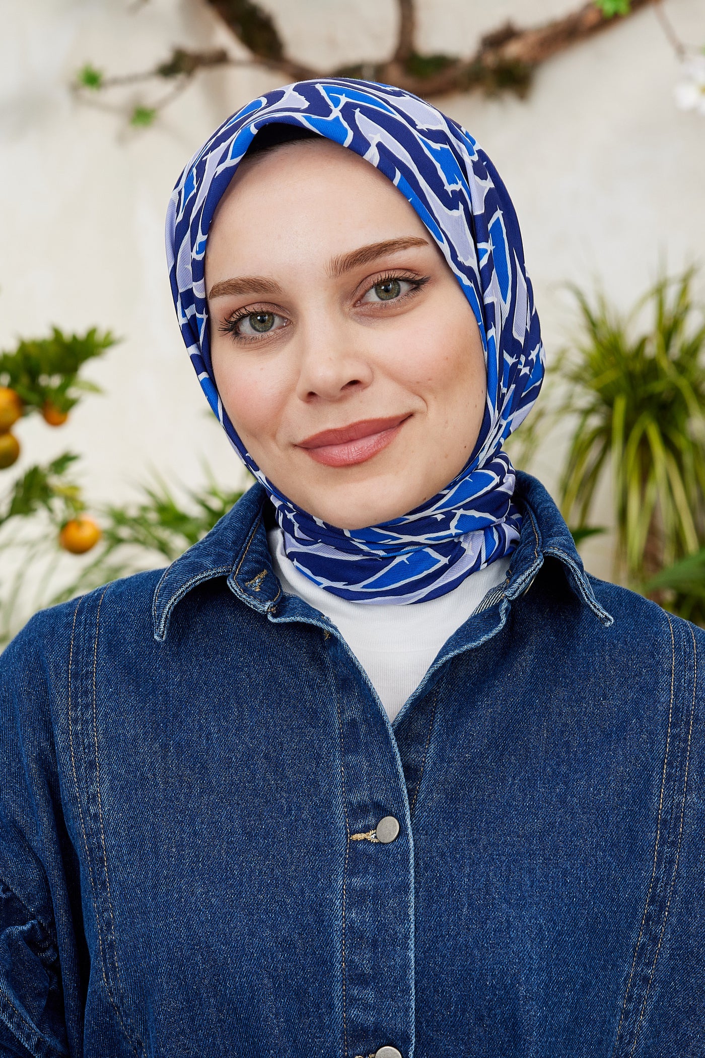 Tesettür Giyim - Pro Line Vera Desen Eşarp - İndigo - Lacivert - Emproyal