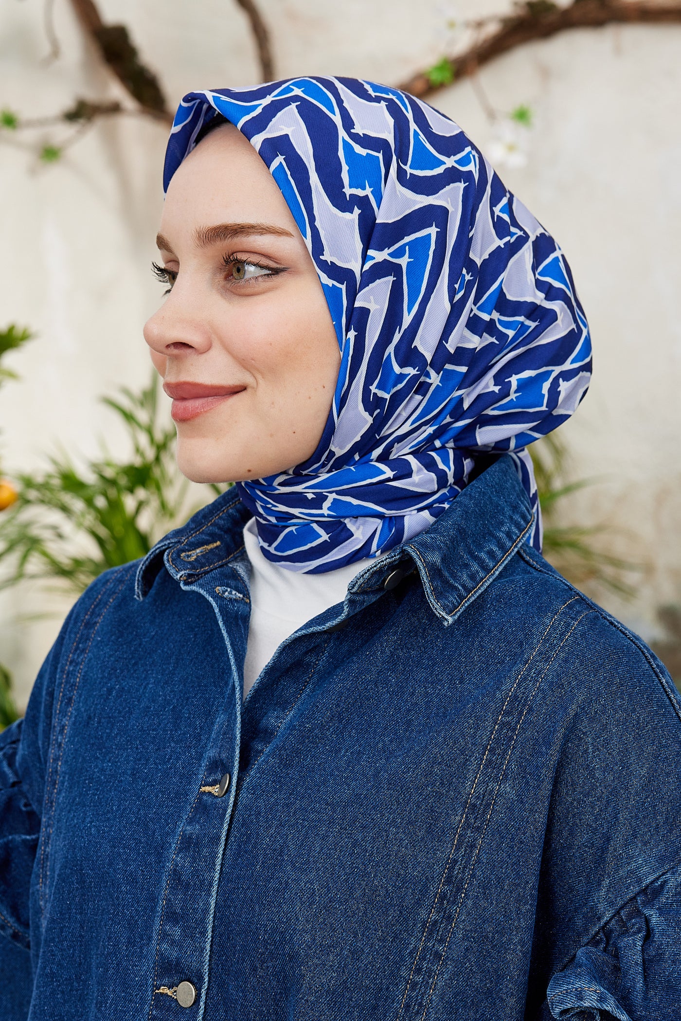 Tesettür Giyim - Pro Line Vera Desen Eşarp - İndigo - Lacivert - Emproyal