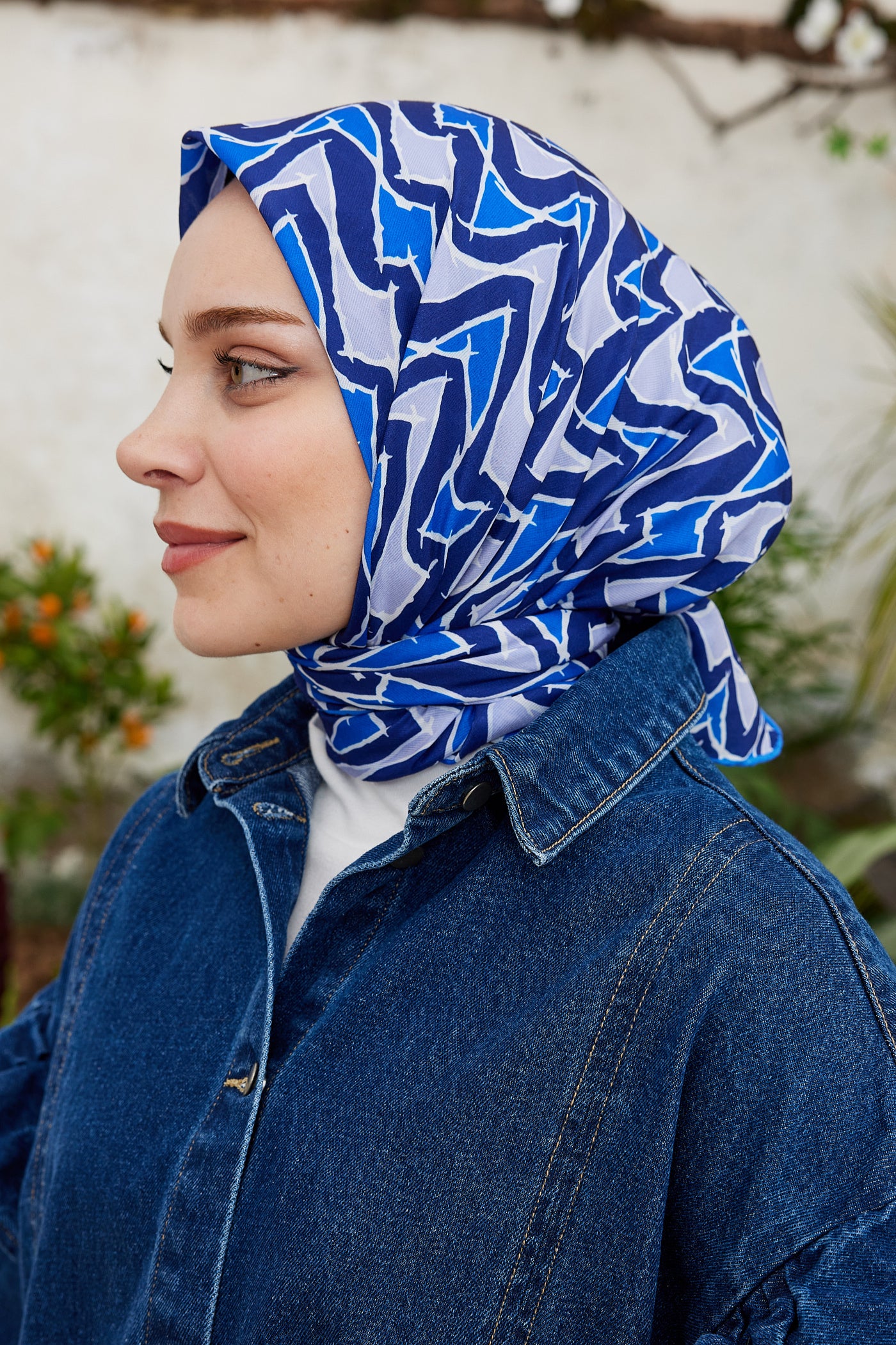 Tesettür Giyim - Pro Line Vera Desen Eşarp - İndigo - Lacivert - Emproyal
