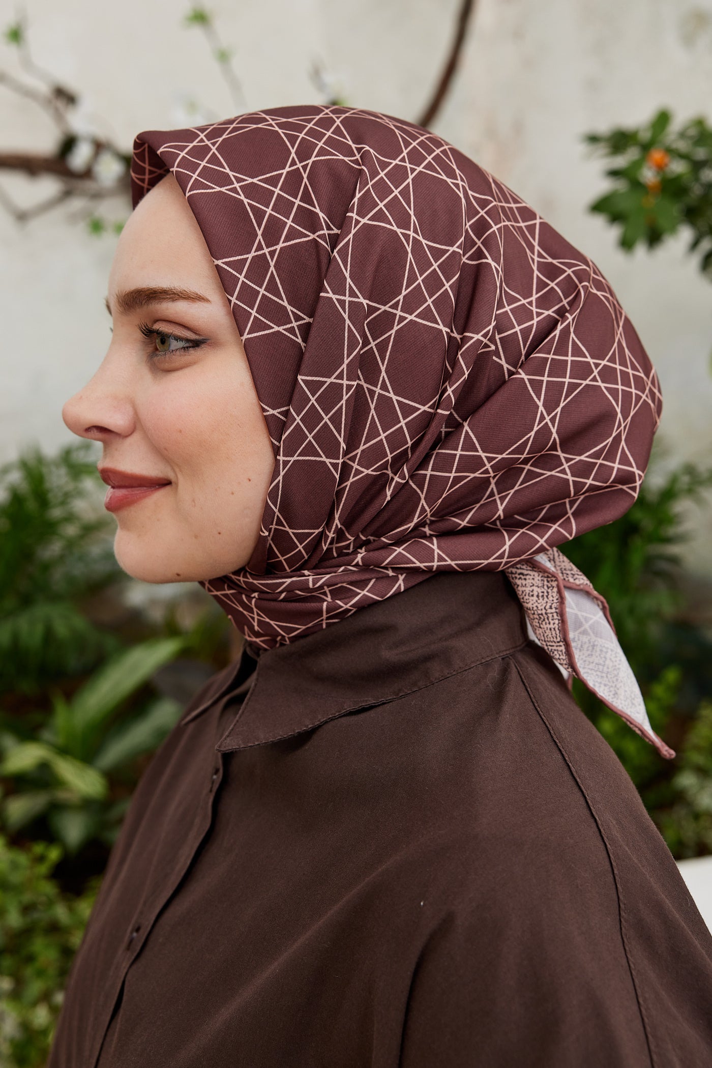 Tesettür Giyim - Pro Line Geometric Desen Eşarp - Taba - Emproyal