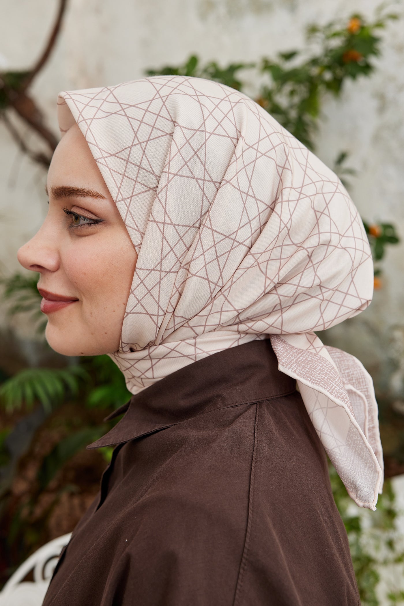 Tesettür Giyim - Pro Line Geometric Desen Eşarp - Gül Kurusu - Emproyal