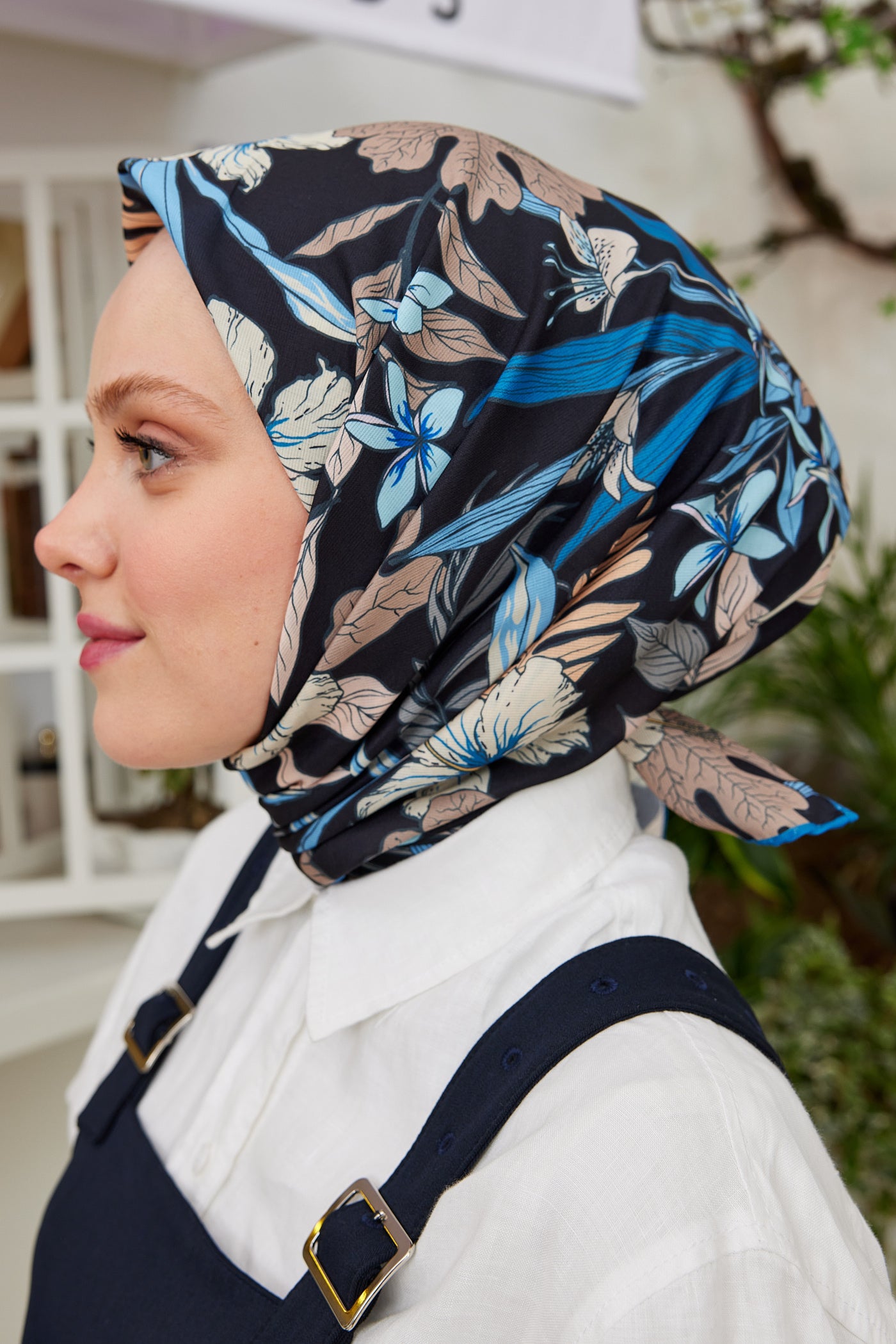 Tesettür Giyim - Pro Line Viola Desen Eşarp - Lacivert - Emproyal