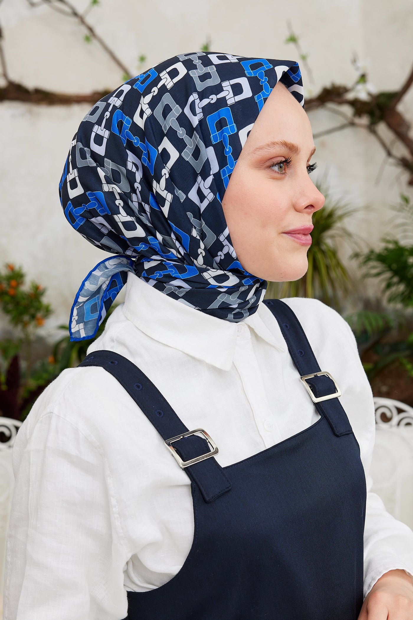 Tesettür Giyim - Pro Line Zincir Desen Eşarp - Saks - Gri - Emproyal