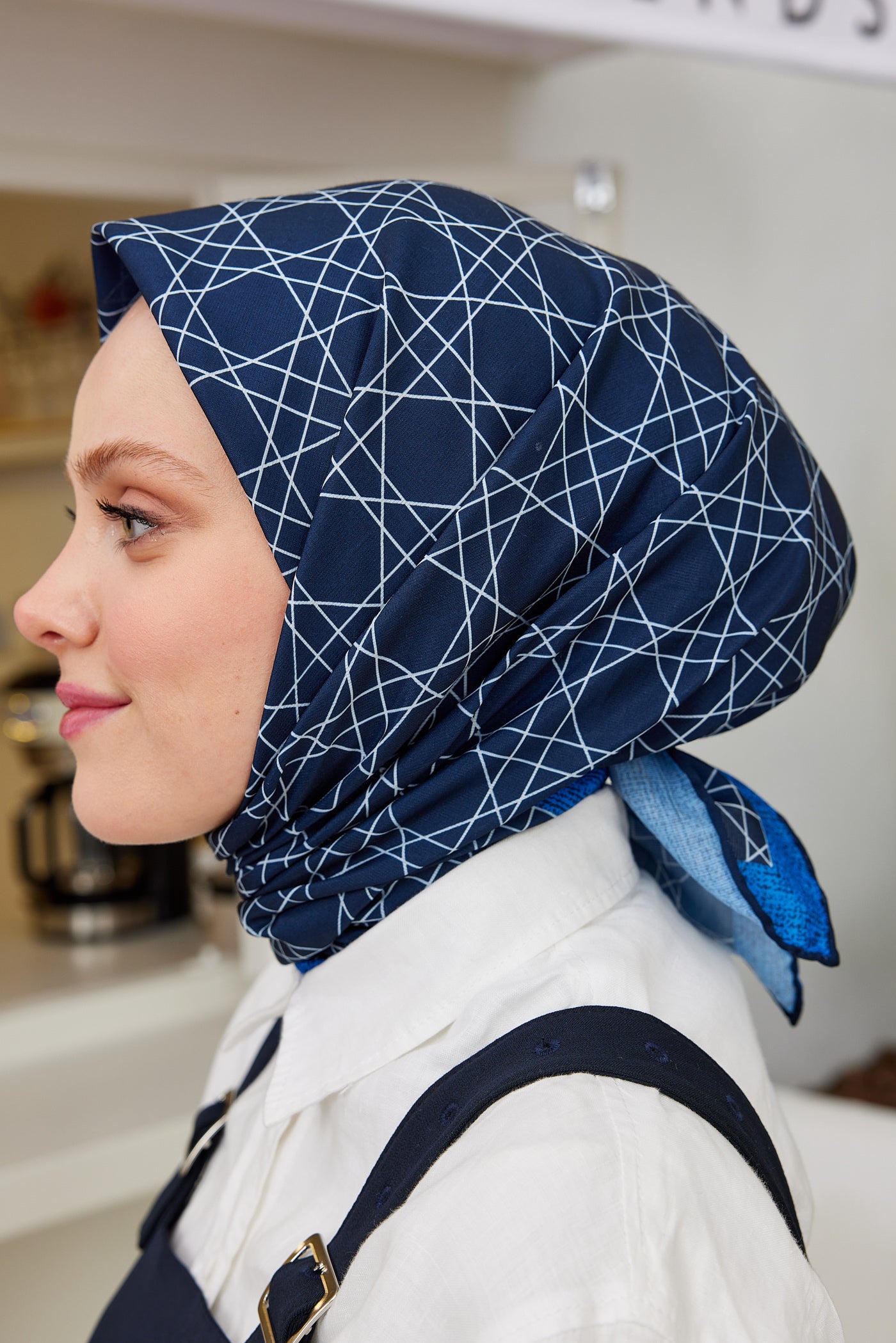 Tesettür Giyim - Pro Line Geometric Desen Eşarp - Saks - Emproyal