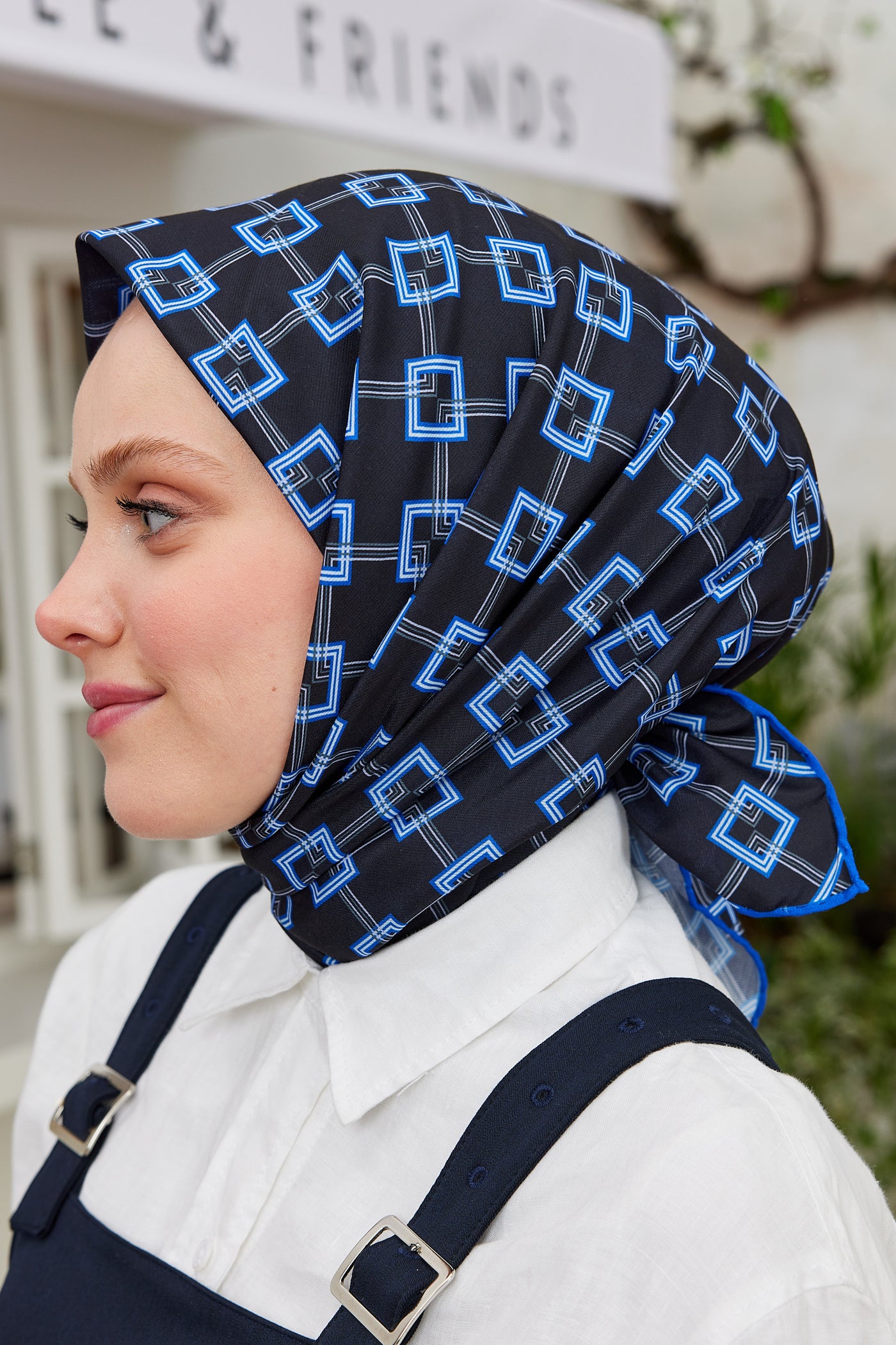 Tesettür Giyim - Pro Line Clara Desen Eşarp - Siyah - Saks - Emproyal