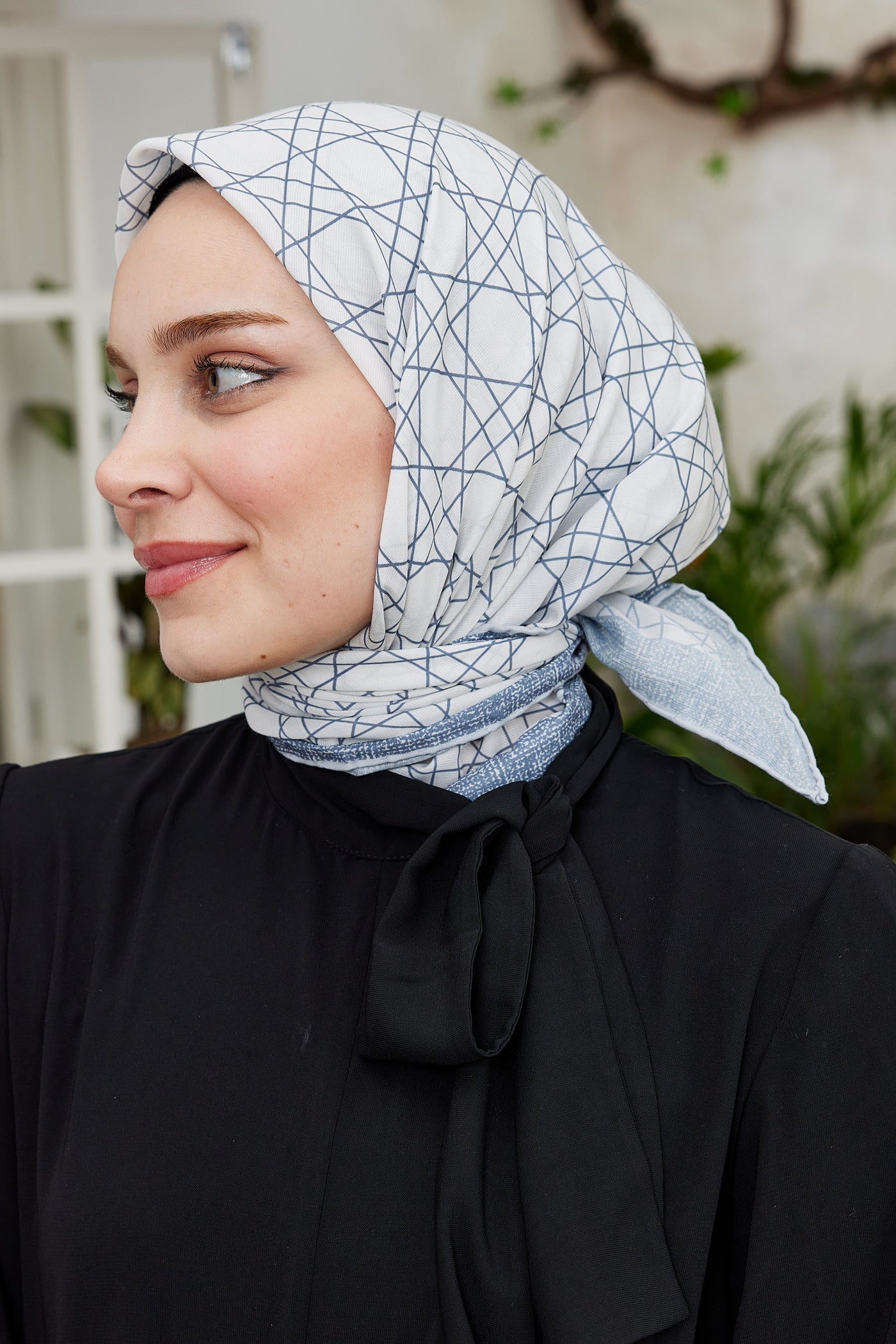 Tesettür Giyim - Pro Line Geometric Desen Eşarp - Füme - Emproyal