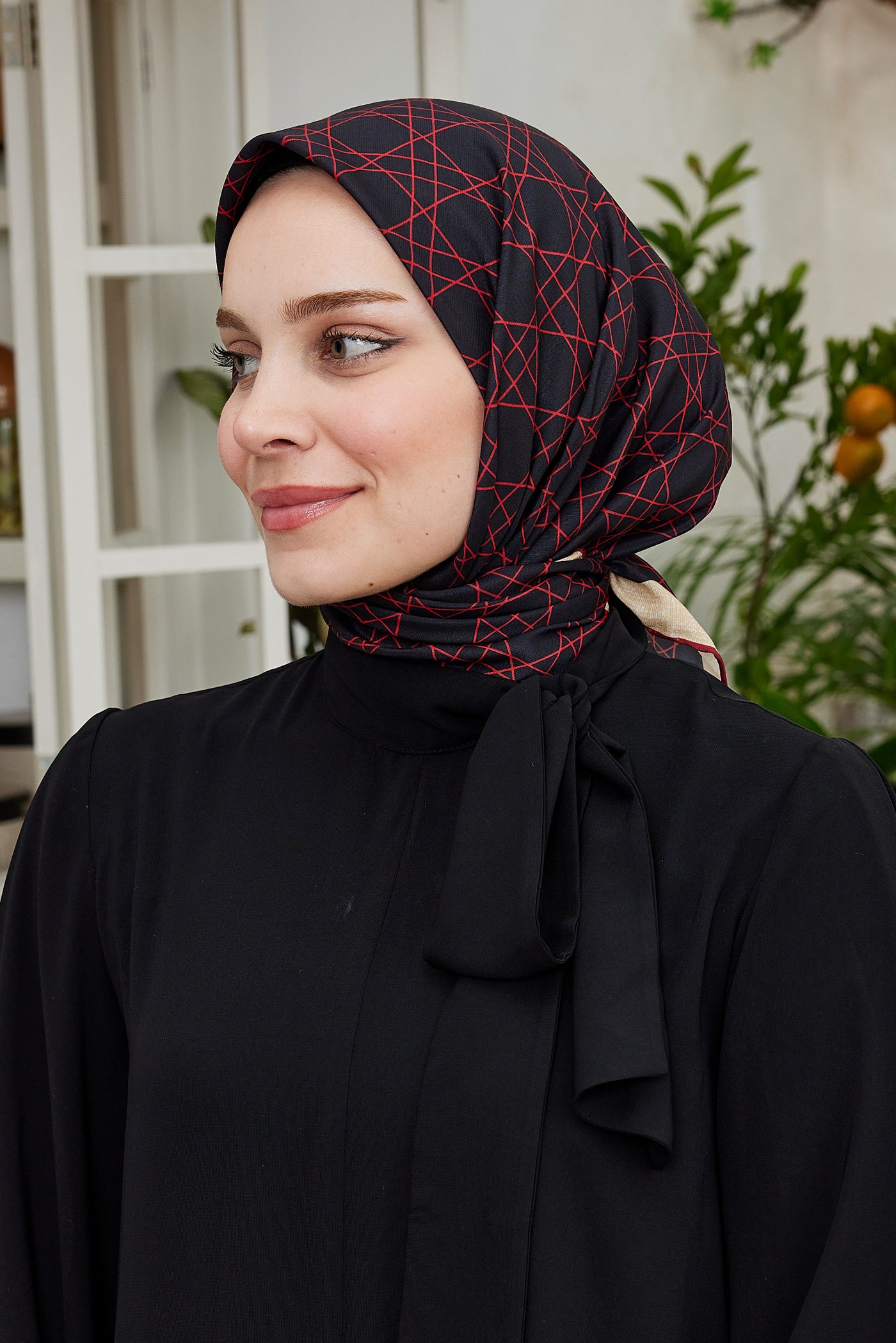 Tesettür Giyim - Pro Line Geometric Desen Eşarp - Bordo - Emproyal