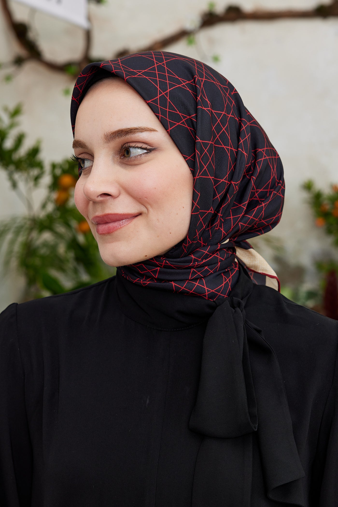 Tesettür Giyim - Pro Line Geometric Desen Eşarp - Bordo - Emproyal