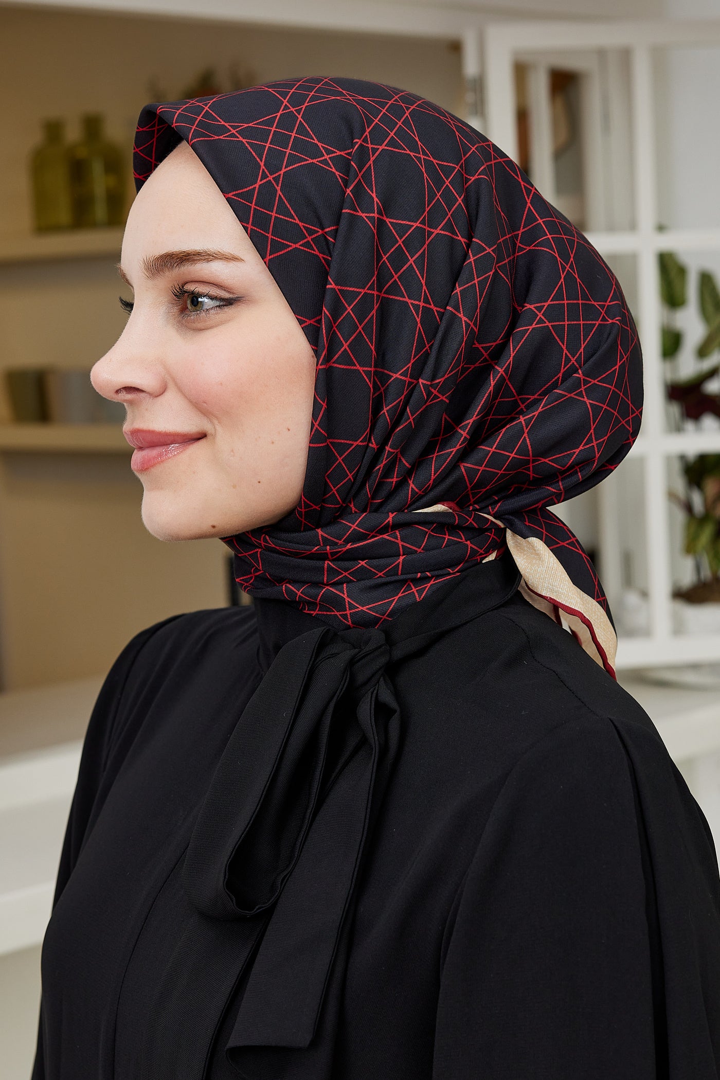 Tesettür Giyim - Pro Line Geometric Desen Eşarp - Bordo - Emproyal