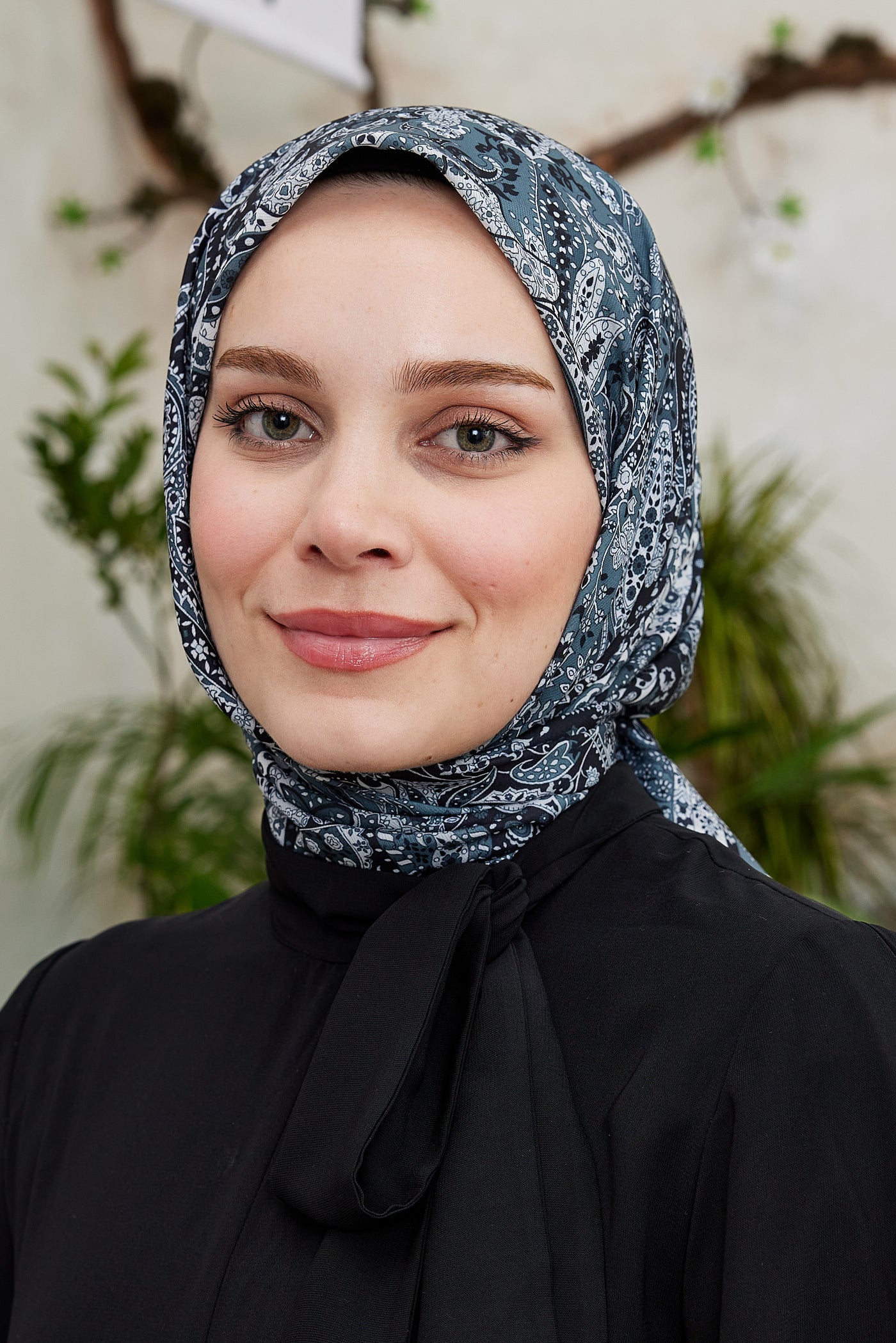 Tesettür Giyim - Pro Line Etnic Desen Eşarp - Siyah - Füme - Emproyal