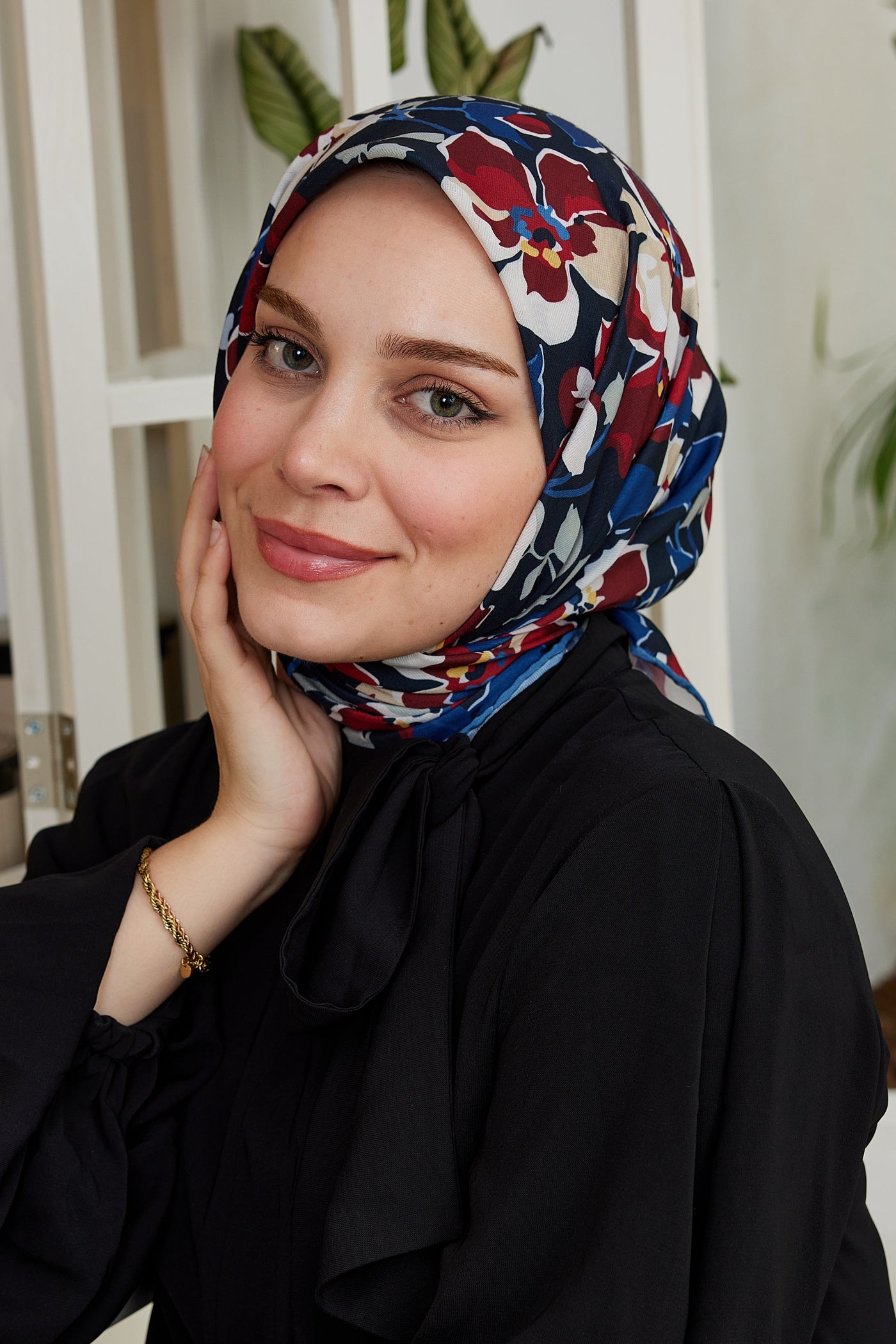 Tesettür Giyim - Pro Line Grace Desen Eşarp - Bordo - Lacivert - Emproyal