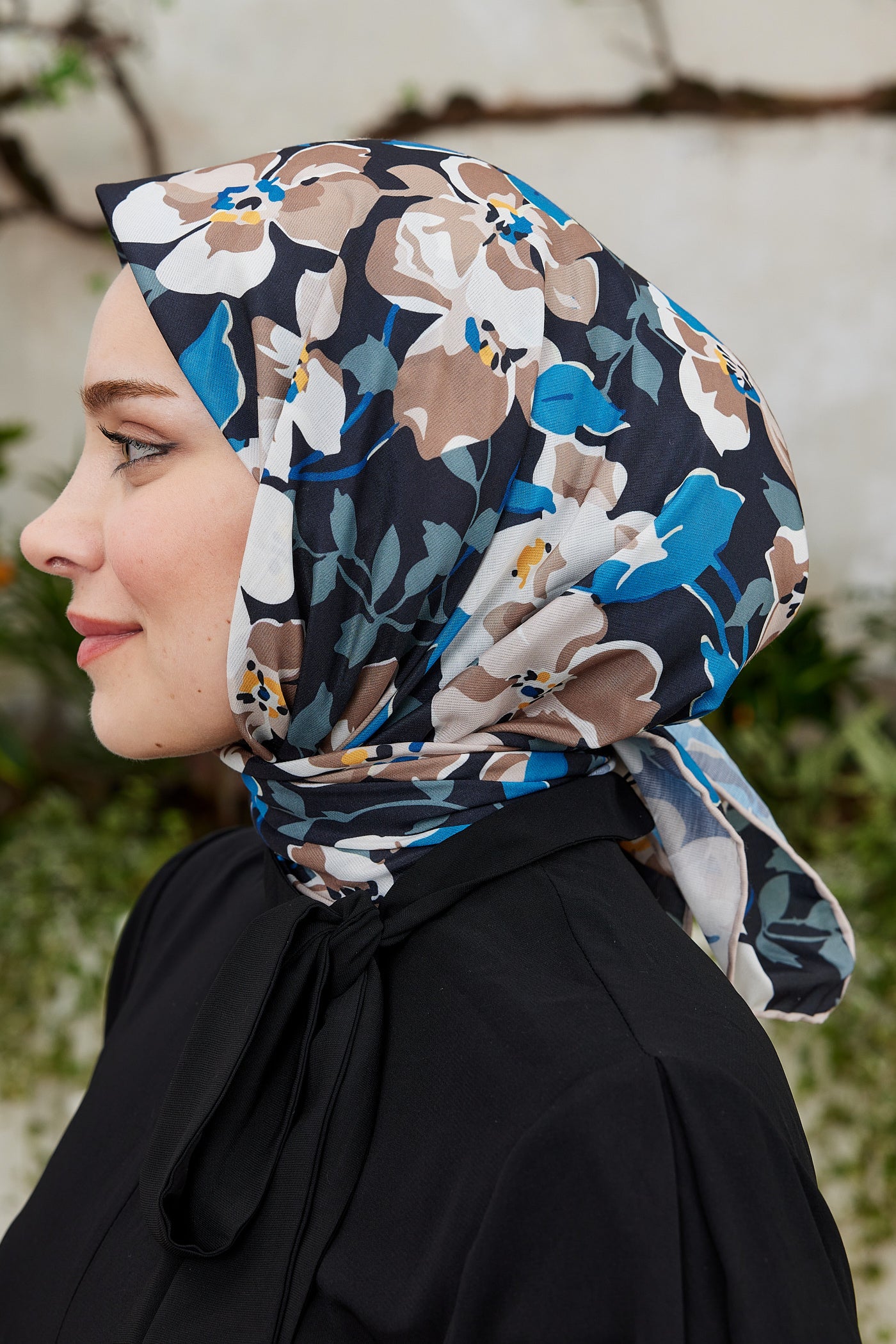 Tesettür Giyim - Pro Line Grace Desen Eşarp - İndigo - Kahve - Emproyal