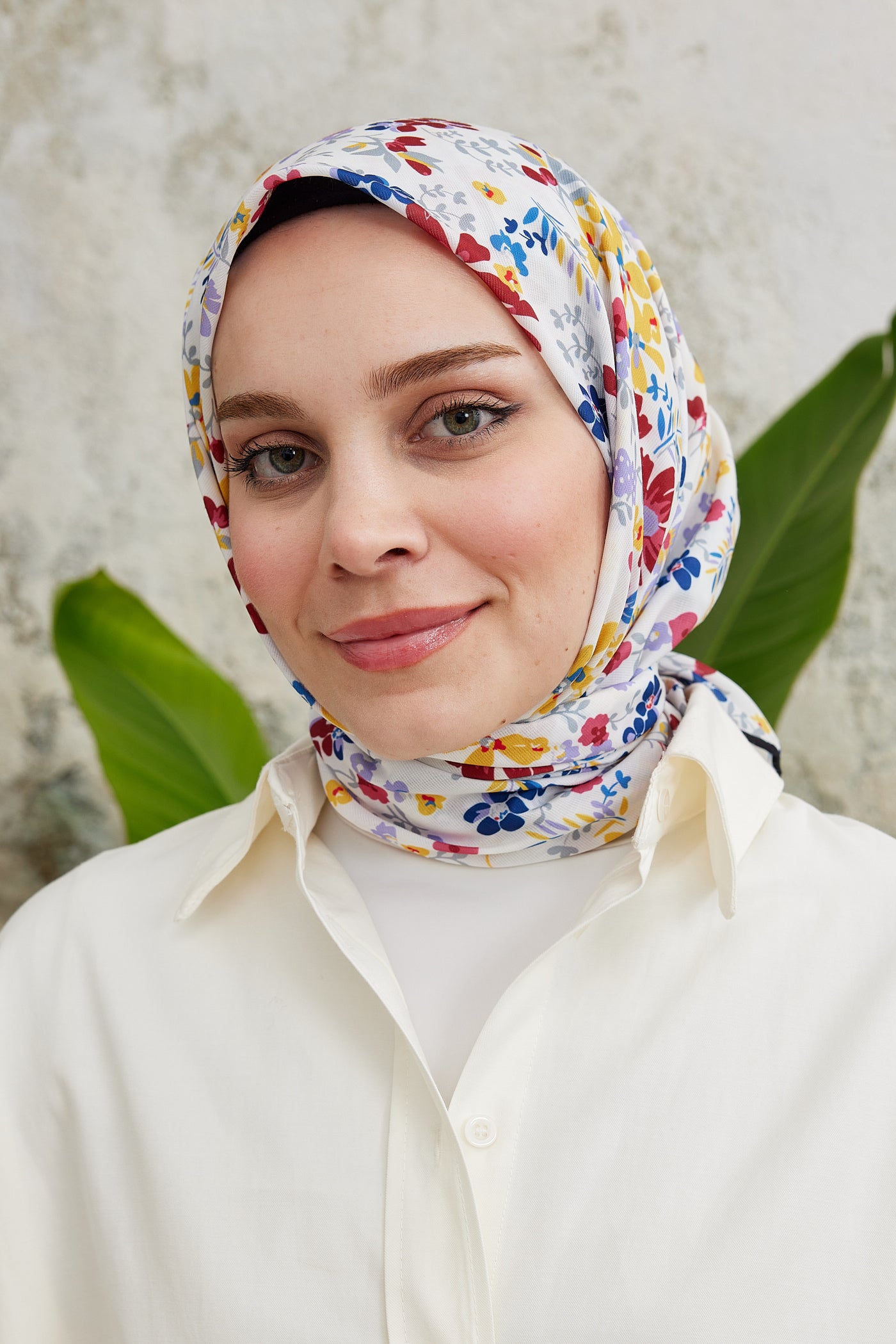 Tesettür Giyim - Pro Line Rosaline Desen Eşarp - Sarı - Kırmızı - Emproyal